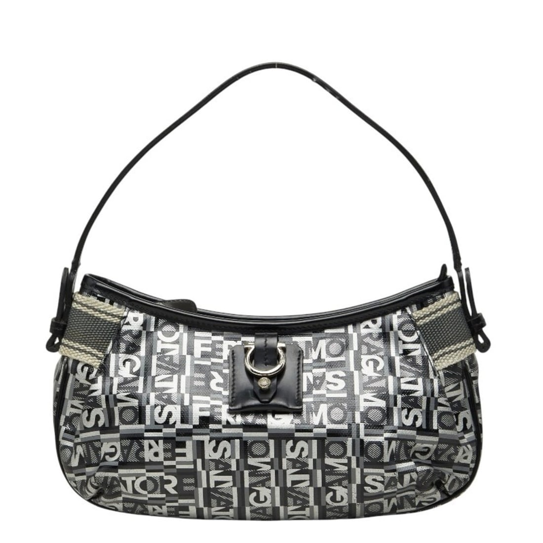 Salvatore Ferragamo Logo Handbag AU-21 A507 Black Silver Gray Leather Women's: --- Catalog ---Category: SizeSize (HxWxD): 12.5cm x 27.5cm x 4.5cm / 4.92'' x 10.82'' x 1.77''Category: DesignType: HandbagColor: Black, Gray, SilverGender: WomenMaterial: PVC , Leather Category: