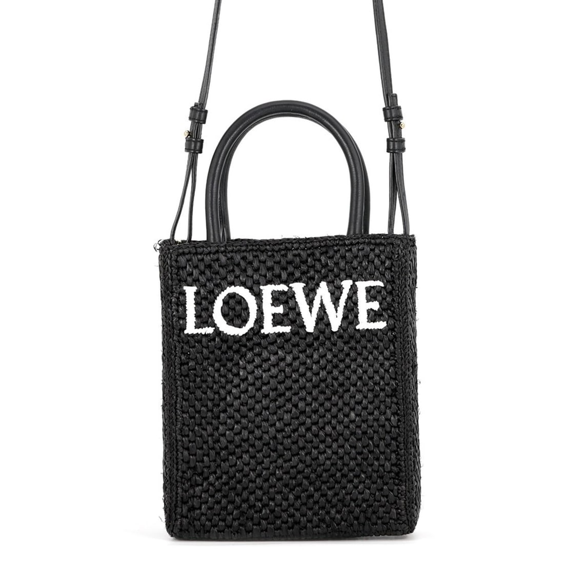Loewe Standard A5 Tote Handbag, Raffia Leather, A563S30X09, 2-way, Black.: --- Catalog ---Category: SizeWeight: 320g / 11.28oz.Size (HxWxD): 21cm x 17.5cm x 6cm / 8.26'' x 6.88'' x 2.36''Strap Length: 94cm - 118cm / 37'' - 46.45''Category: DesignType: HandbagColor: Black,