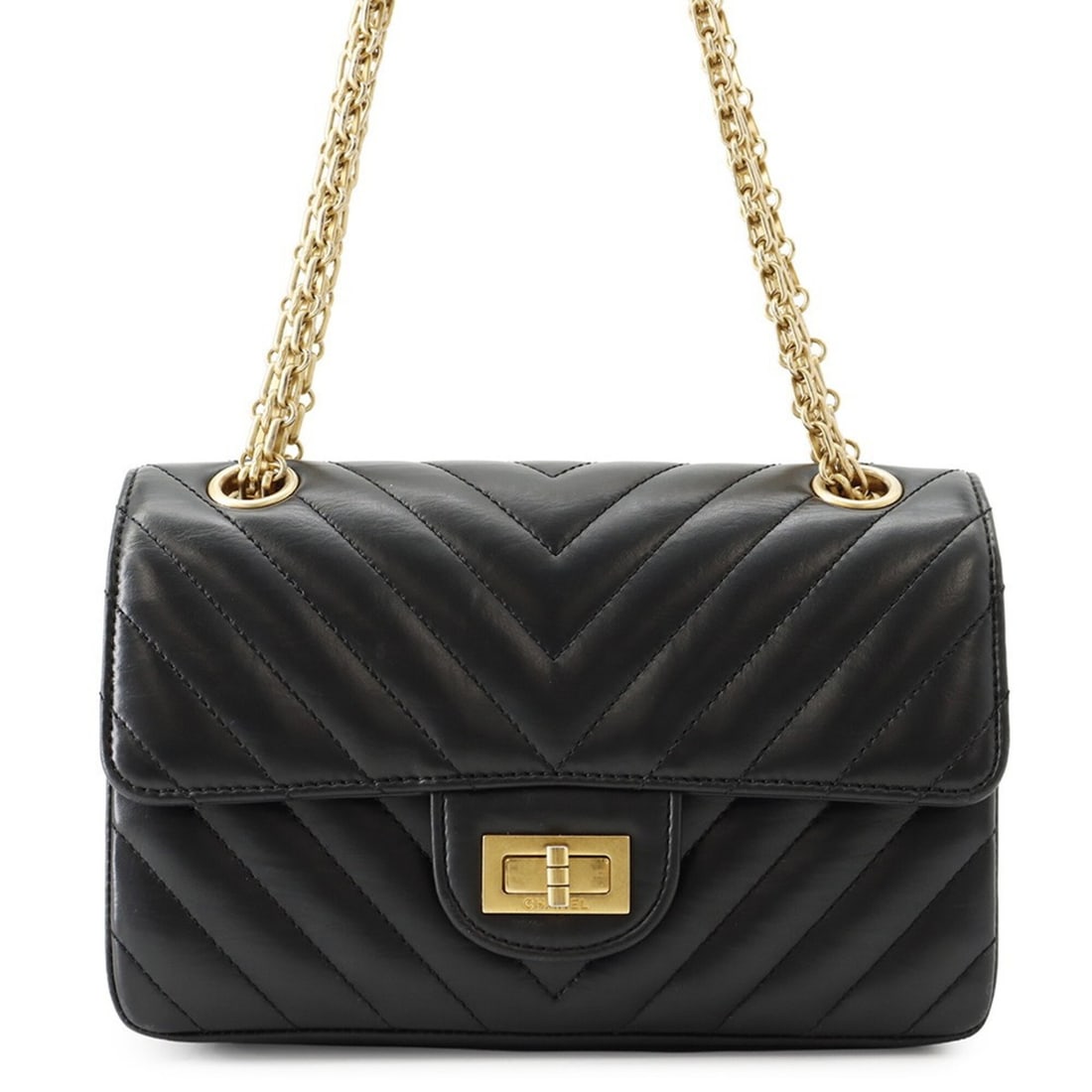 Chanel Chain Shoulder Bag V-Stitch Chevron 2.55 Mini Aged Calf Leather AS0874 CHANEL Black Handbag