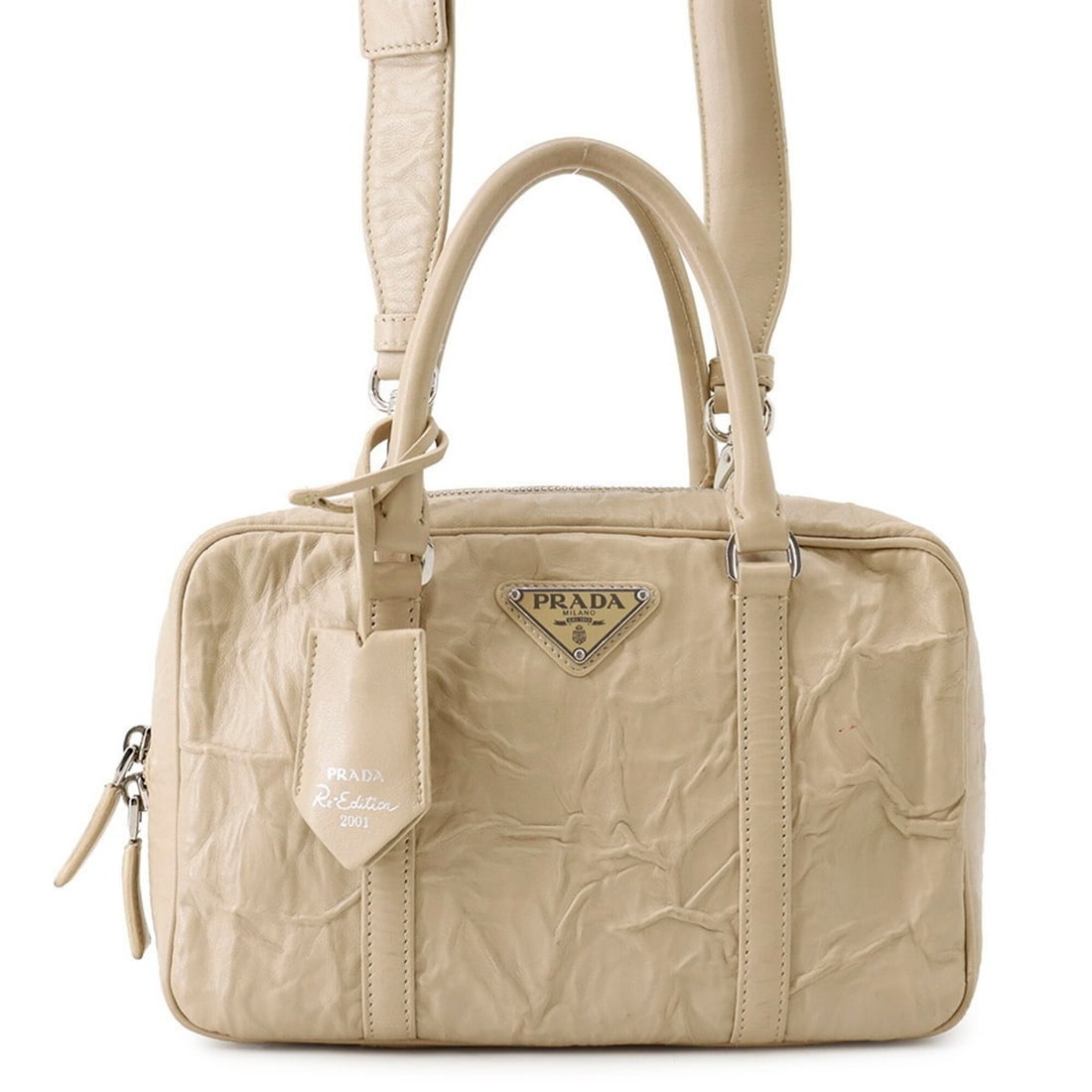 Prada Triangle Leather Handbag 1BB092 PRADA 2-way Shoulder Bag: --- Catalog ---Category: SizeWeight: 660g / 1.45lb.Size (HxWxD): 16cm x 24cm x 8cm / 6.29'' x 9.44'' x 3.14''Strap Length: 109cm - 121cm / 42.91'' - 47.63''Category: DesignType: Handbag, Shoulder bagC