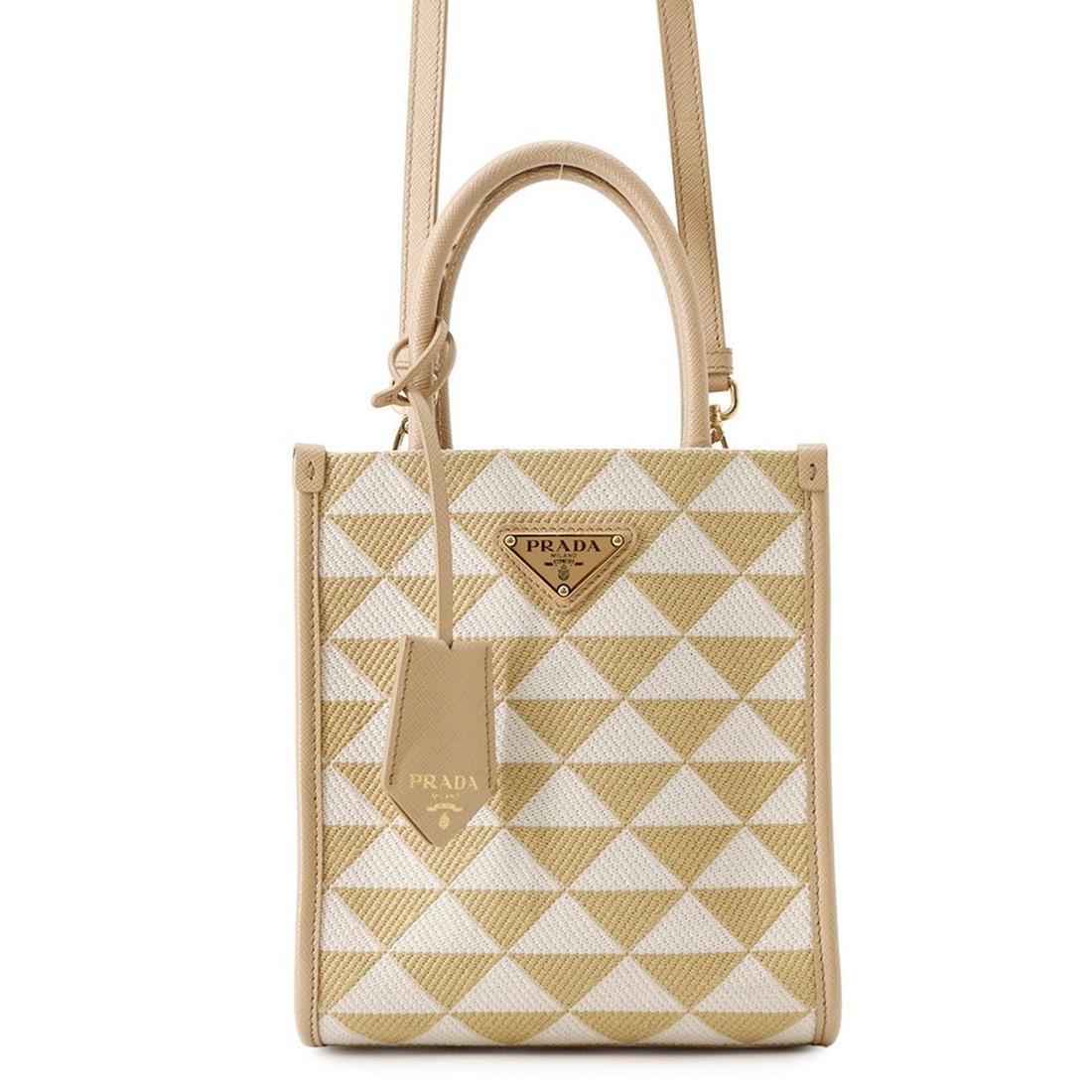 Prada handbag, symbol embroidered triangle canvas leather 1BA355 PRADA 2-way shoulder bag, white: --- Catalog ---Category: SizeWeight: 330g / 11.64oz.Size (HxWxD): 19cm x 17cm x 7cm / 7.48'' x 6.69'' x 2.75''Strap Length: 107cm - 127cm / 42.12'' - 49.99''Category: DesignType: Handbag, Shoulder bag