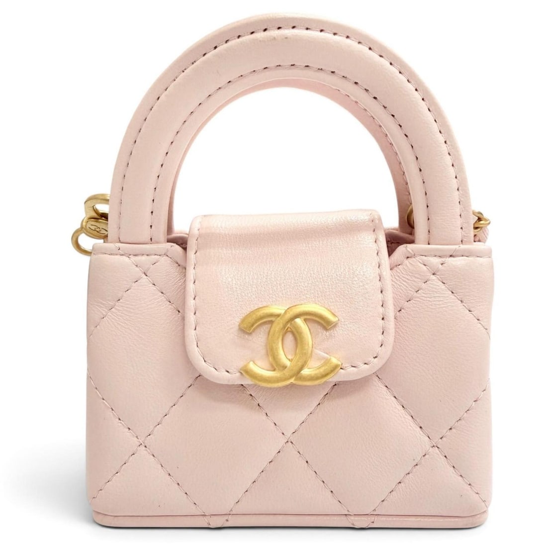 CHANEL Coco Mark Mini Kelly Micro Matelassé Leather Bag Charm, Pink with Gold Hardware, Made in
