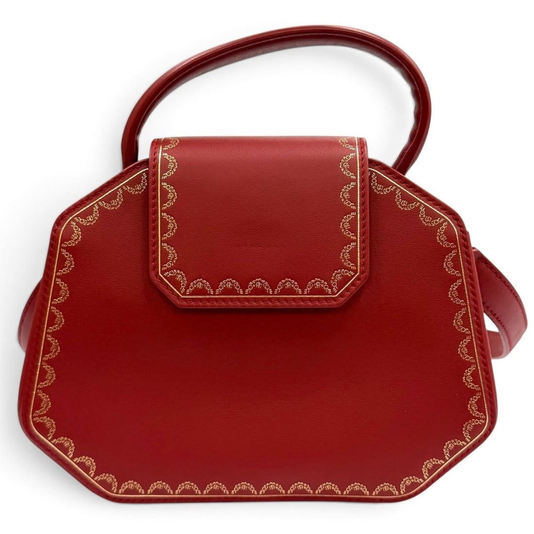 Cartier Garland de Mini Mirror 2-Way Leather Shoulder Bag, Red, Made in Italy, Women's, with Dust