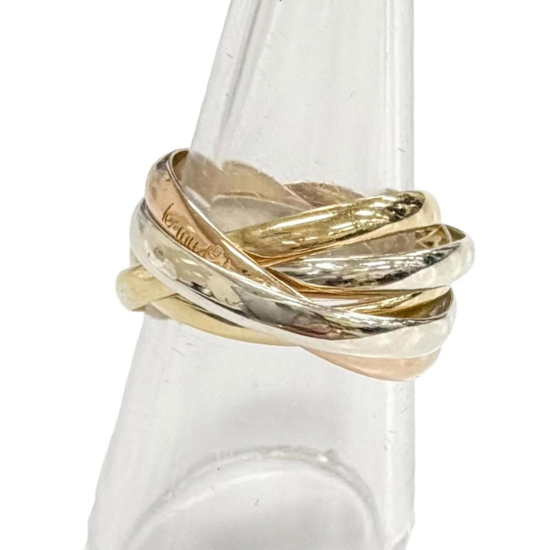 Cartier O1403B Trinity 5-Ring, 750 (YG x PG WG) Yellow Gold, Pink White Size 50 (Actual: --- Catalog ---Category: SizeJP Size: 16US Size: 8Category: DesignType: Band ringColor: Pink gold, White gold, Yellow goldGender: WomenMaterial: Pink gold (18K), White gold (18K), Yellow gold (18K)Cat