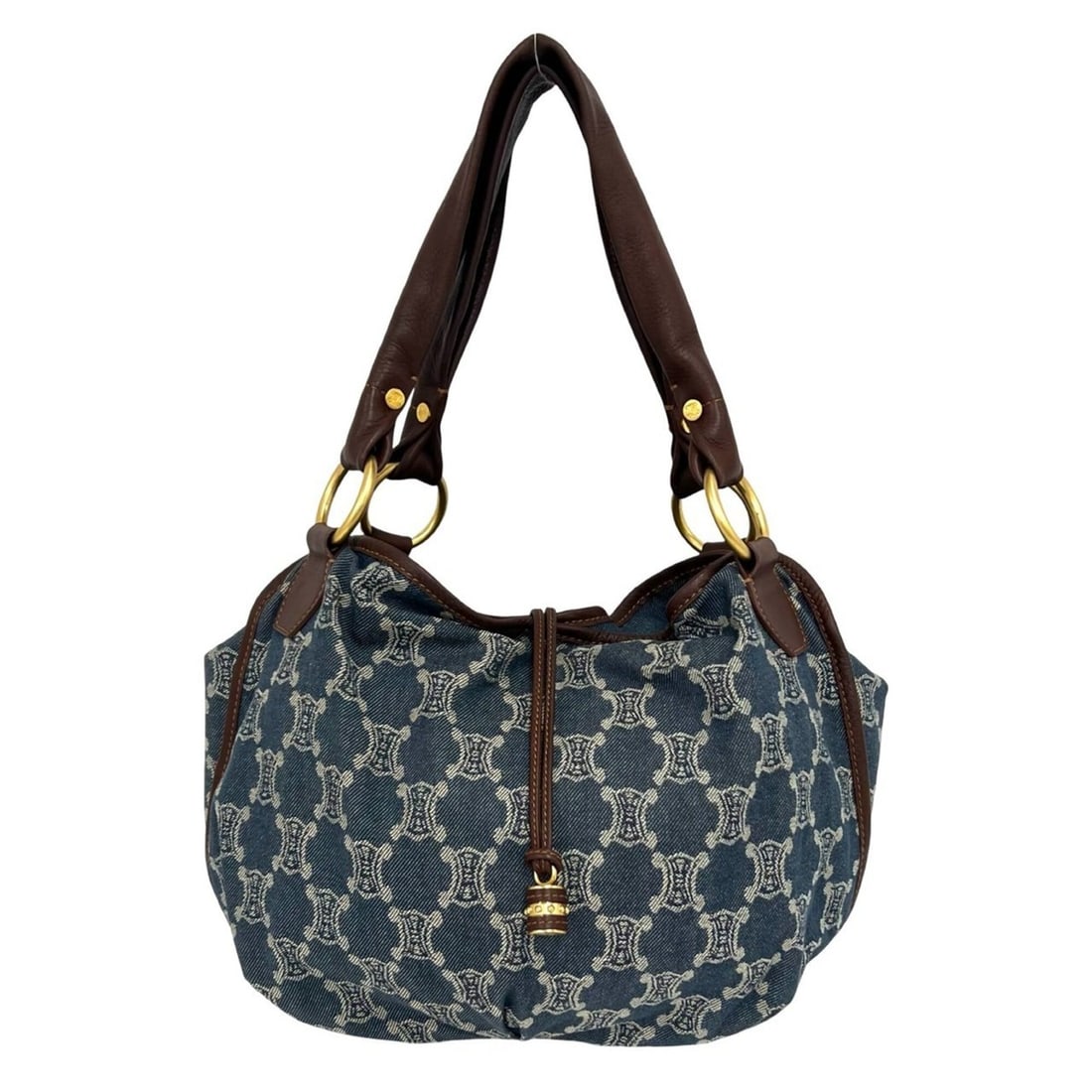 CELINE Bittersweet Macadam Blazon Triomphe Logo Denim Leather Semi-Shoulder Bag Blue 51830