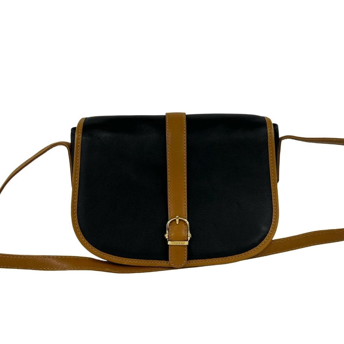 CELINE Vintage Logo Hardware Leather Shoulder Bag/Sacoche/Pochette Black 35018