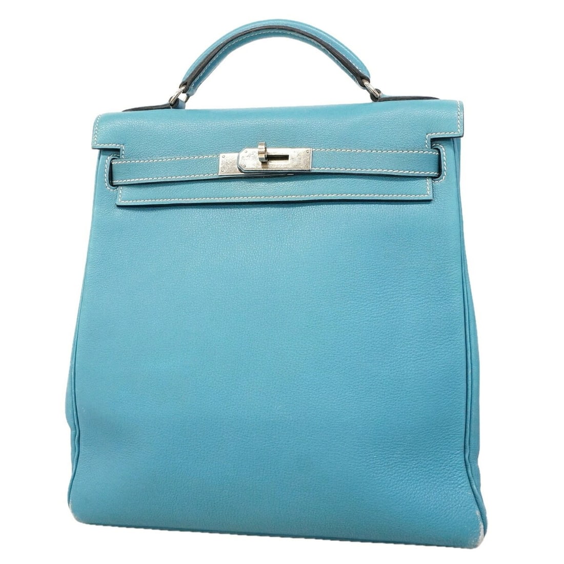 Hermes Kelly Ad GM Backpack/Daypack, Ardennes Blue Jean, ?C stamp, Women's