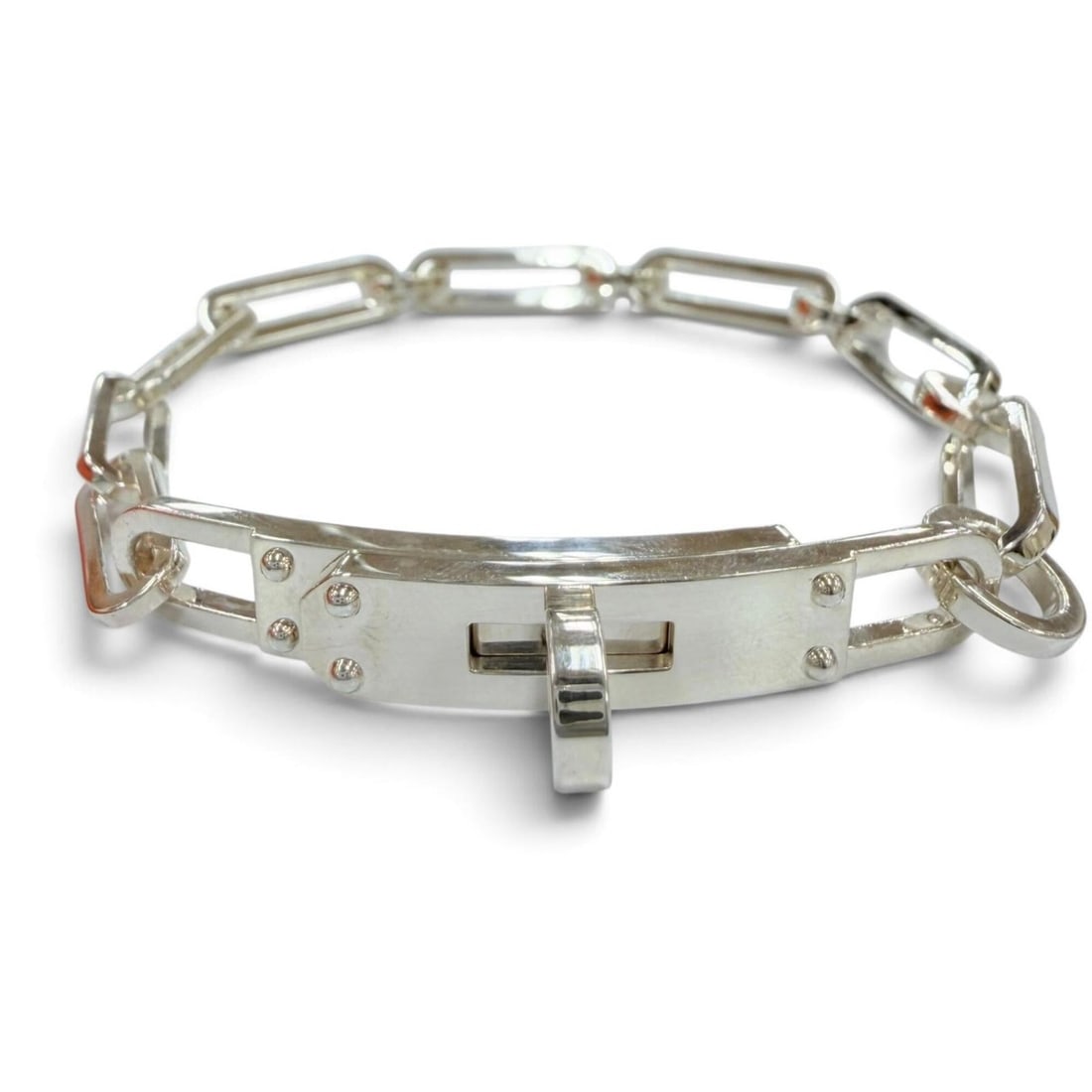 HERMES Kelly Chaine Simple Tour Bracelet AG925 Silver 19 Made in Italy Weight 26.9g Men's Women's (1 of 19)