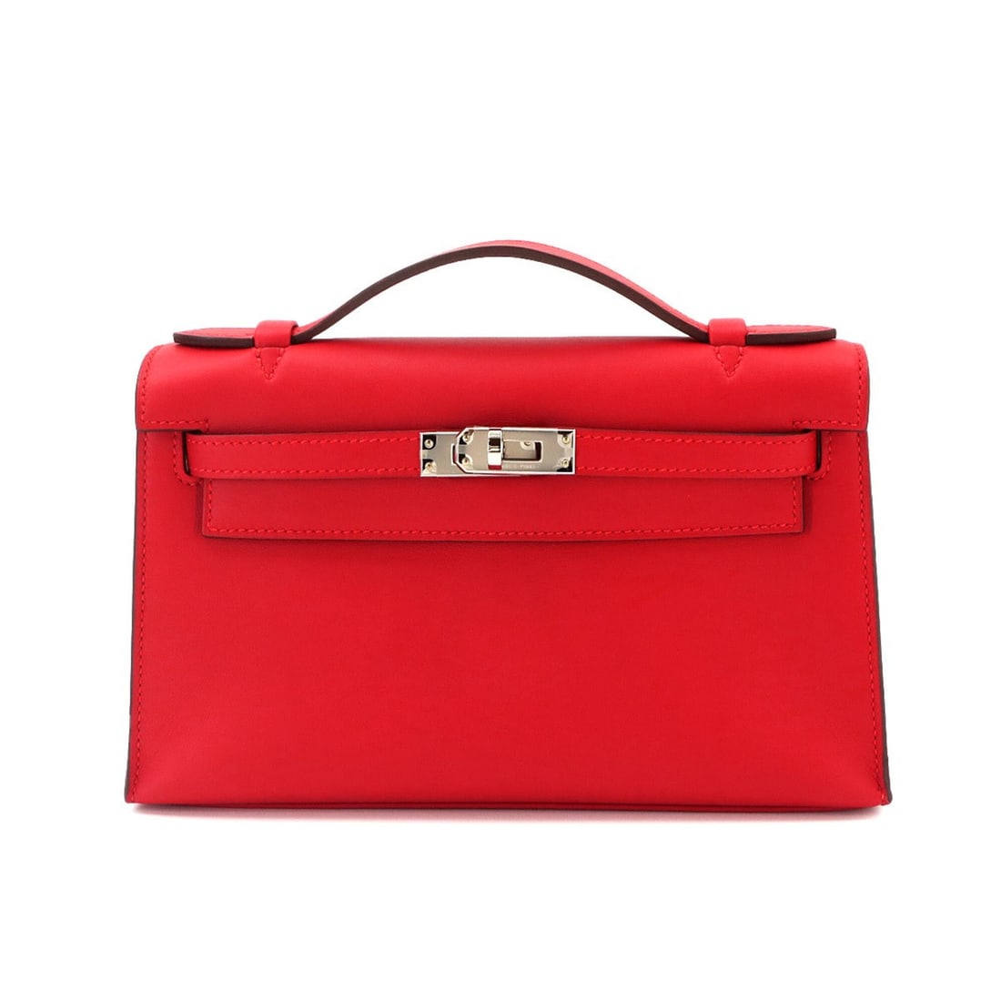 Hermes Pochette Kelly Swift Rouge Ladue Handbag, K stamp, Silver hardware.: --- Catalog ---Category: SizeSize (HxWxD): 12.5cm x 22cm x 7cm / 4.92'' x 8.66'' x 2.75''Category: DesignType: Handbag, PochetteColor: Red colorGender: WomenMaterial: Swift leather Category: GeneralBr