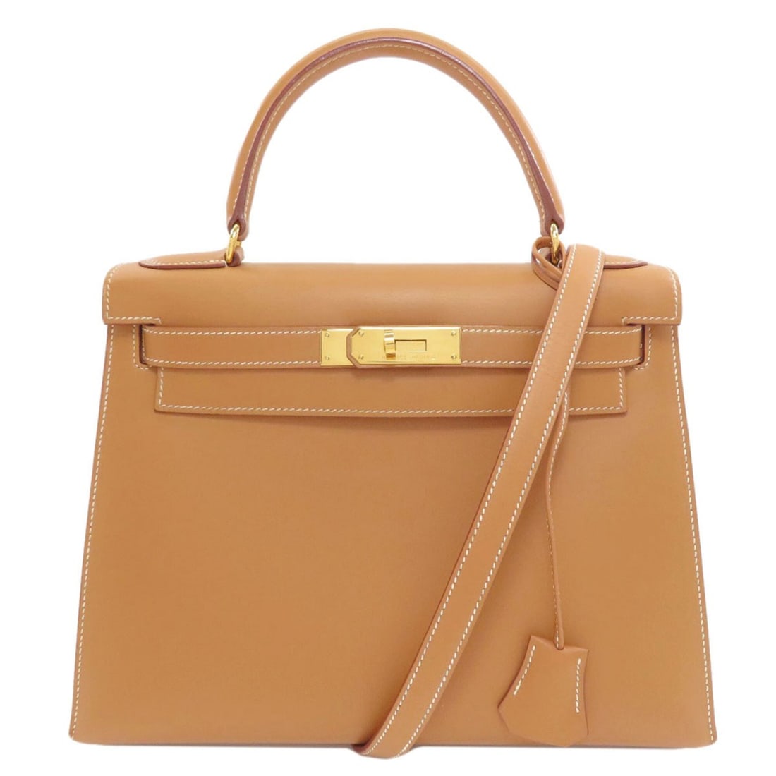 Hermes Kelly 28, external stitching, gold hardware, handbag, Veau Chamonix leather, women's.