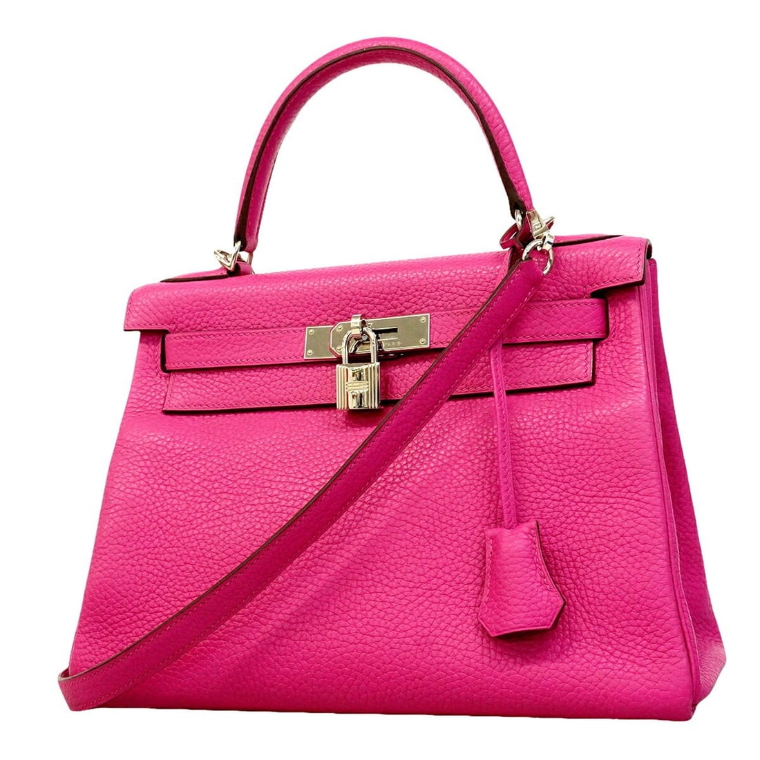 Hermes Kelly 28 handbag, Taurillon Clemence leather, rose purple, C stamp, 2-way bag for women.: --- Catalog ---Category: SizeSize (HxWxD): 20cm x 28cm x 11.5cm / 7.87'' x 11.02'' x 4.52''Category: DesignType: HandbagColor: Rose PurpleGender: WomenMaterial: Taurillon clemence leather Hardware Col