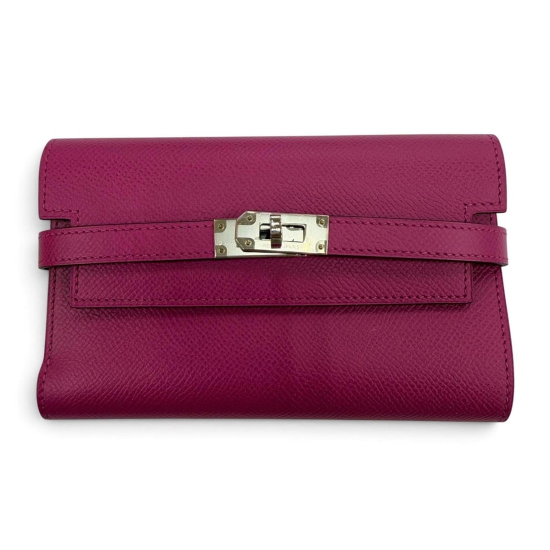 HERMES Kelly Wallet Medium, Veau Epsom leather, Rose Purple, Silver hardware, Compact tri-fold