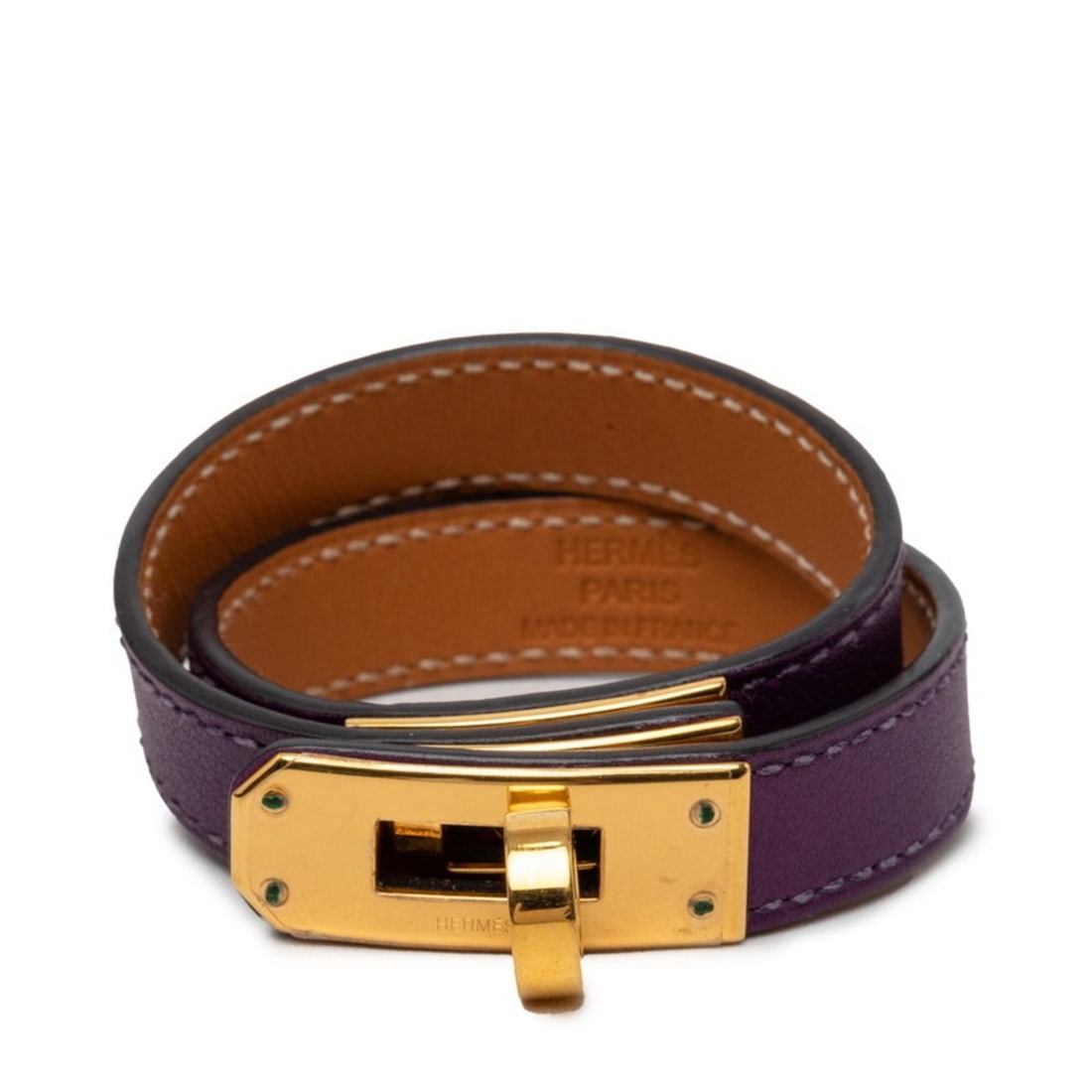 Hermes Kelly Double Tour double bracelet, ?P stamp, purple tones, gold hardware, Swift leather,