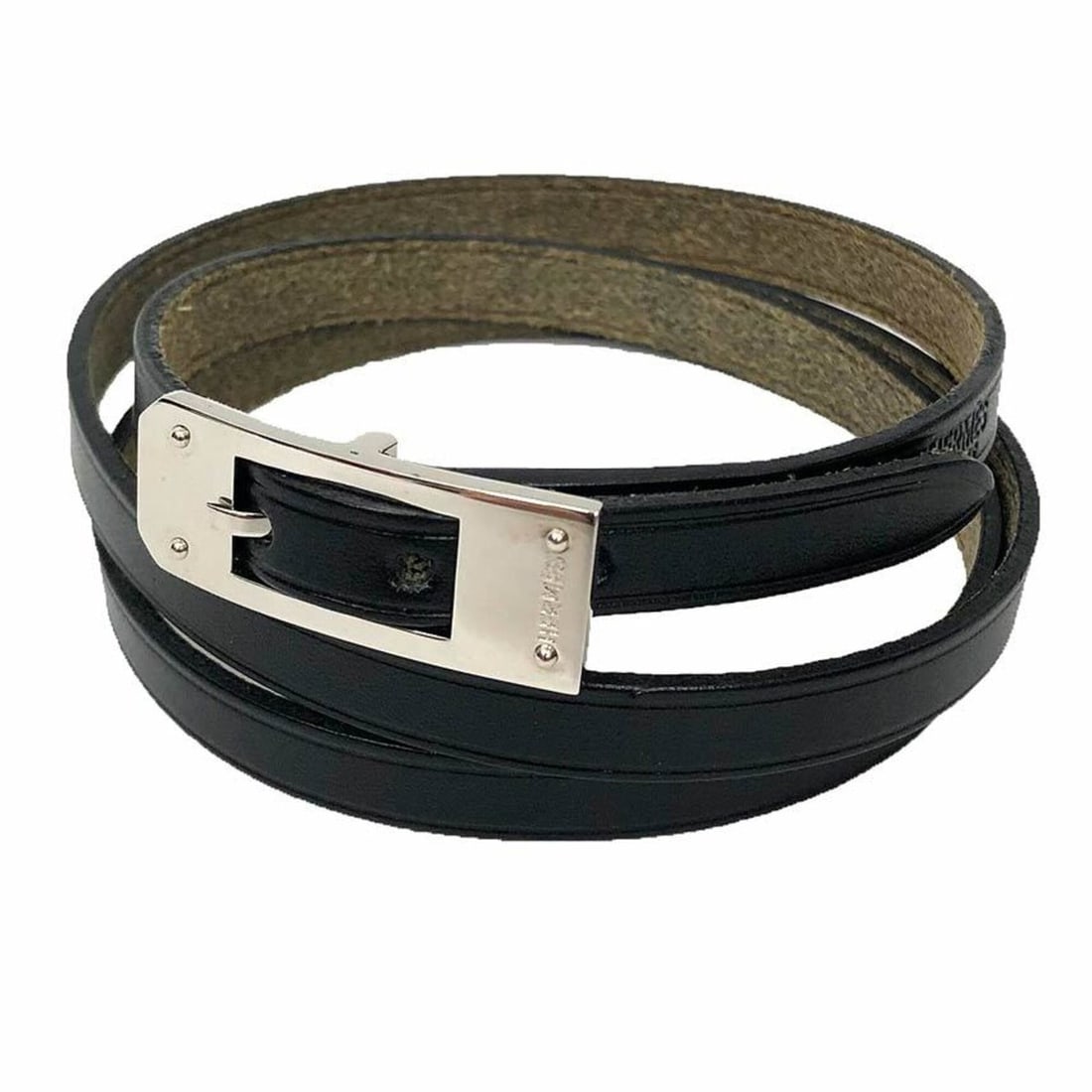 Hermes HERMES Leather Bracelet Choker Kelly Ardion Black ?H Stamp