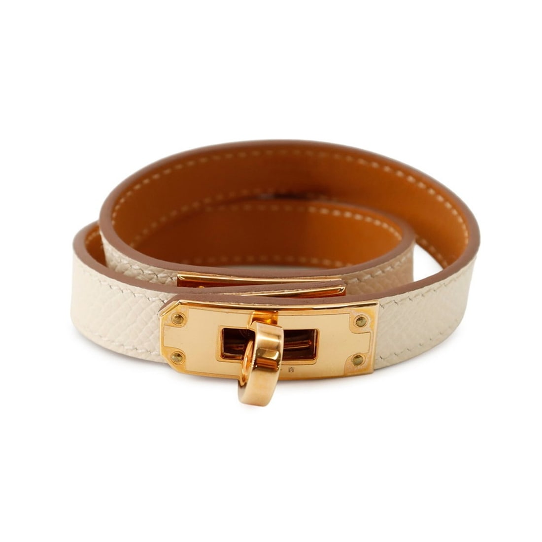 Hermes Kelly Double Tour Bracelet, Craie Pink Epsom Leather, U Stamp, Size T2.
