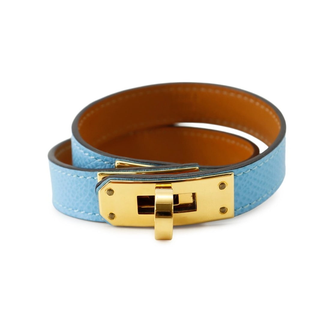 Hermes Kelly Double Tour Bracelet, Celeste Epsom Leather, U Stamp, Size T2, Celeste, Hermes, HERMES