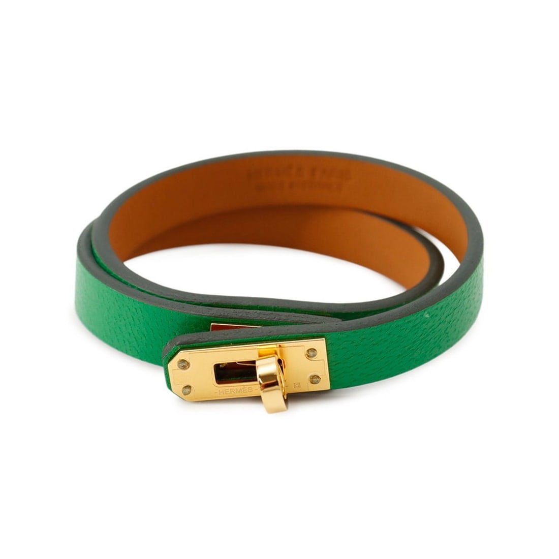 Hermes Mini Kelly Double Tour Bracelet, Bamboo, Chevre Mysore, U stamp, Size T2.