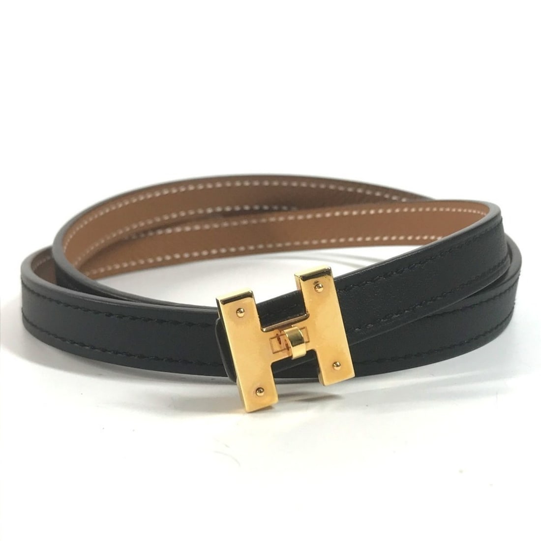 HERMES Mini H Kelly Belt, Leather, Epsom Swift Black.