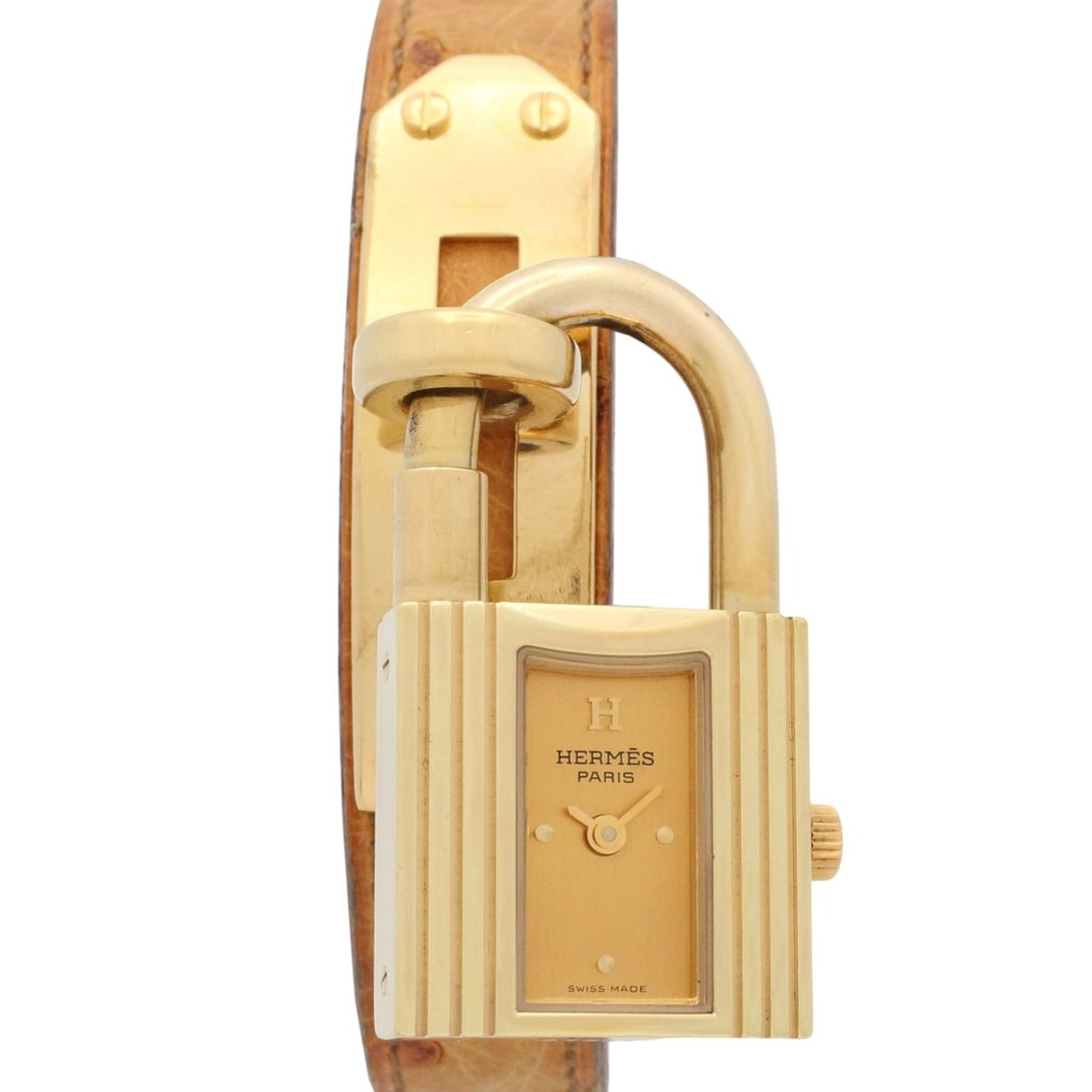 Hermes Kelly Watch, Gold Plated Leather Strap, Ladies' Champagne Color, KE1.201