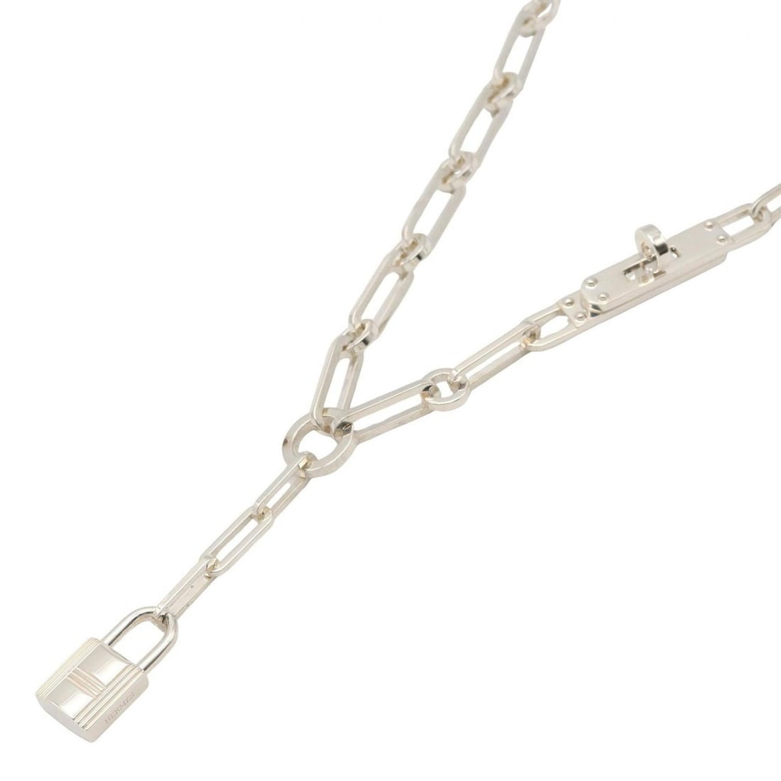 Hermes Kelly Chaine Necklace, Sterling Silver 925, Tone, Jewelry for Men and Women: --- Catalog ---Category: SizePendant Size: 22mm x 11mm / 0.86'' x 0.43''Neck Circumference: 46 cm / 18.11''Category: DesignColor: SilverGender: Men,WomenMaterial: Silver 925Necklace Type: NecklaceCate