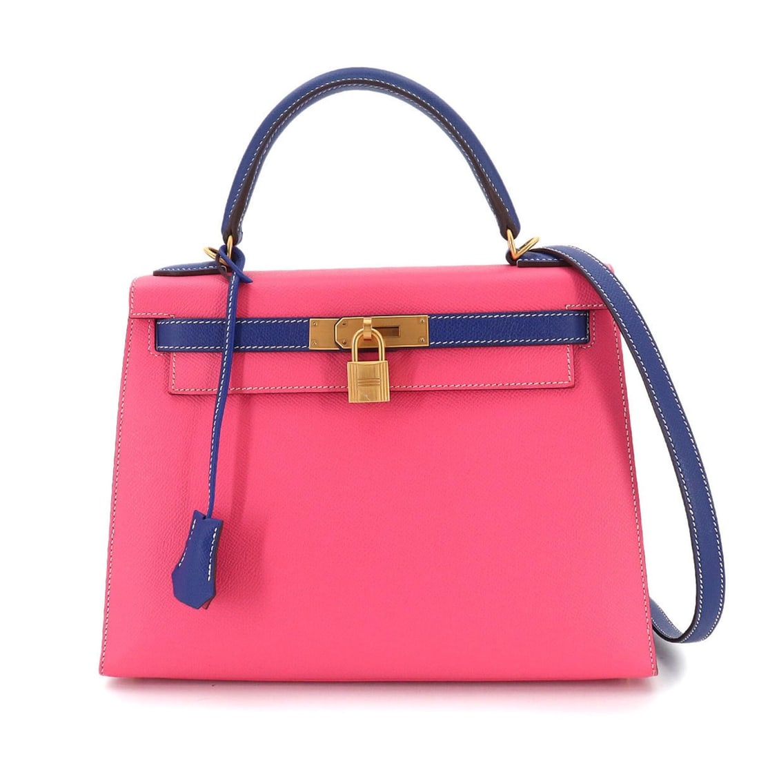 Hermes Kelly 28 Personal SPO Epsom Rose Azalee Blue Electric Hand Shoulder Handbag A Stamp External: --- Catalog ---Category: SizeSize (HxWxD): 22cm x 29cm x 11.5cm / 8.66'' x 11.41'' x 4.52''Category: DesignType: HandbagColor: Blue Electric, Rose azaleeGender: WomenMaterial: Epsom leather Category: 