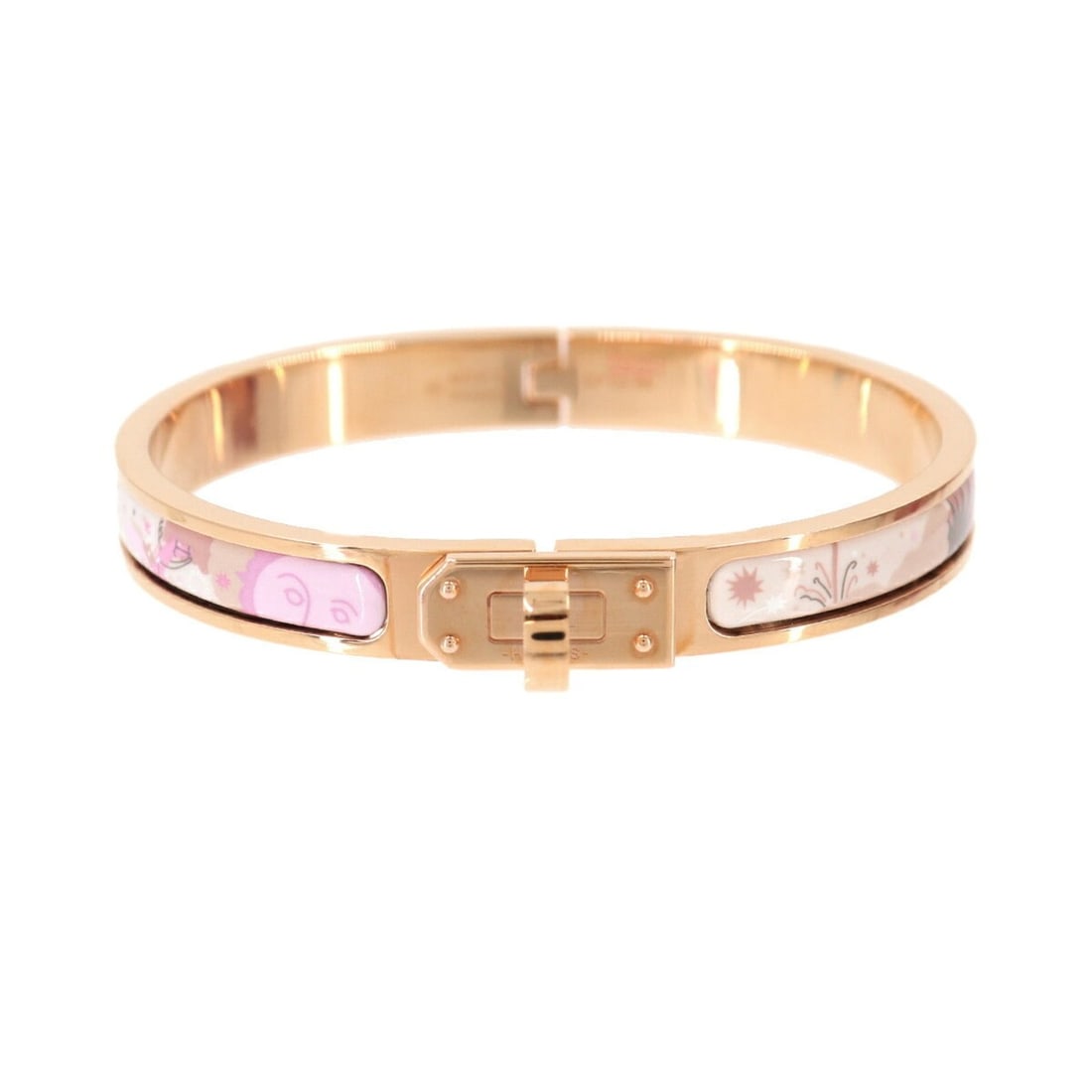 Hermes Mini Clic Kelly PM Bangle White Rose Gold (Kingdom of Helios): --- Catalog ---Category: SizeLength: 16.5cm / 6.49''Category: DesignType: BangleColor: Gold, WhiteGender: WomenCategory: GeneralLine: KellyBrand: Hermes--- Item List ---Section: ConditionRanking: Rank
