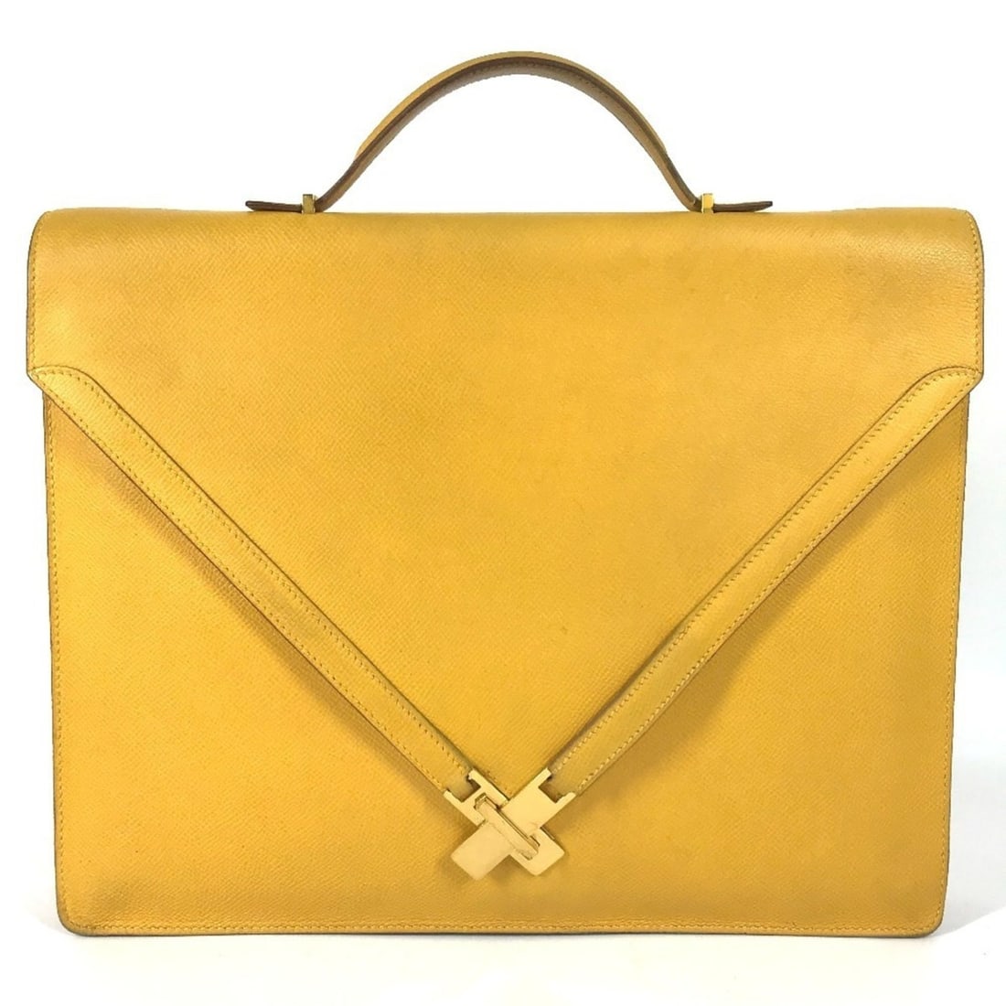 HERMES Vintage Kelly Cloth Bag, Handbag, Document Briefcase, Business Courchevel Leather, Men's &: --- Catalog ---Category: SizeSize (HxWxD): 27cm x 33.5cm x 4.5cm / 10.62'' x 13.18'' x 1.77''Category: DesignType: Briefcase, HandbagColor: YellowGender: Men,WomenMaterial: Courchevel leather Category