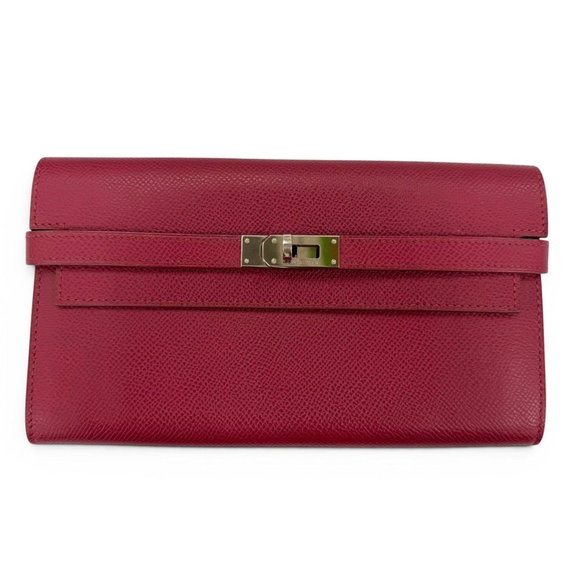 HERMES Kelly Wallet, Veau Epsom leather, Ruby color, Silver hardware, Long wallet, ?N stamp, Made: --- Catalog ---Category: SizeSize (HxWxD): 11.5cm x 20cm / 4.52'' x 7.87''Category: DesignType: Long wallet (bi-fold)Color: RubyGender: WomenMaterial: Epsom leather Category: GeneralBrand: