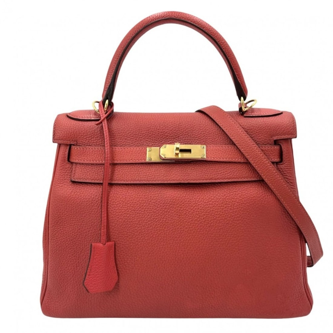 Hermes Kelly 28 Women's Handbag, Crossbody/Shoulder Bag, HERMES ?R Stamp, Taurillon Clemence: --- Catalog ---Category: SizeSize (HxWxD): 20cm x 28cm x 11cm / 7.87'' x 11.02'' x 4.33''Category: DesignType: Handbag, Shoulder bagColor: Orange redGender: WomenMaterial: Taurillon clemence leather