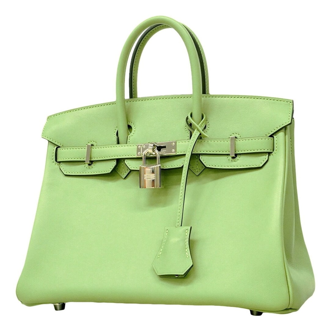 Hermes Birkin 25 Handbag, Swift Leather, Vert Cricket, Y Stamp, Women's, P3407471: --- Catalog ---Category: SizeSize (HxWxD): 20cm x 25.5cm x 13.5cm / 7.87'' x 10.03'' x 5.31''Category: DesignType: HandbagColor: GreenGender: WomenMaterial: Swift leather Hardware Color:
