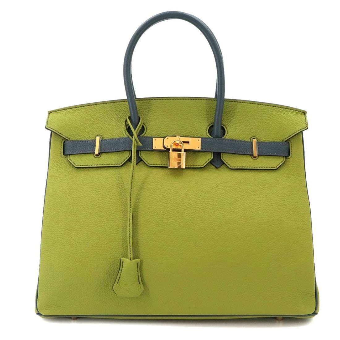 Hermes Birkin 35 Personal SPO Togo Pistachio Blue Orage Handbag ?Q Stamp Gold Hardware