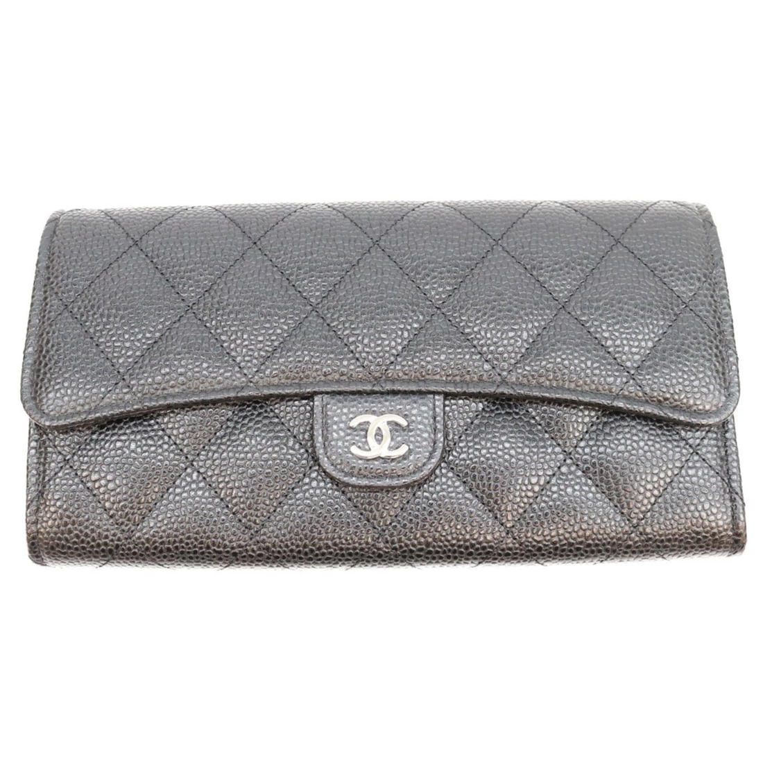 CHANEL AP0241 Caviar Leather Matelassé Classic Long Flap Wallet (Black, Silver Hardware) - Women's: --- Catalog ---Category: SizeSize (HxWxD): 10.5cm x 19.5cm x 3cm / 4.13'' x 7.67'' x 1.18''Category: DesignType: Long wallet (bi-fold)Color: BlackGender: WomenMaterial: Grained Calfskin Category: Gene
