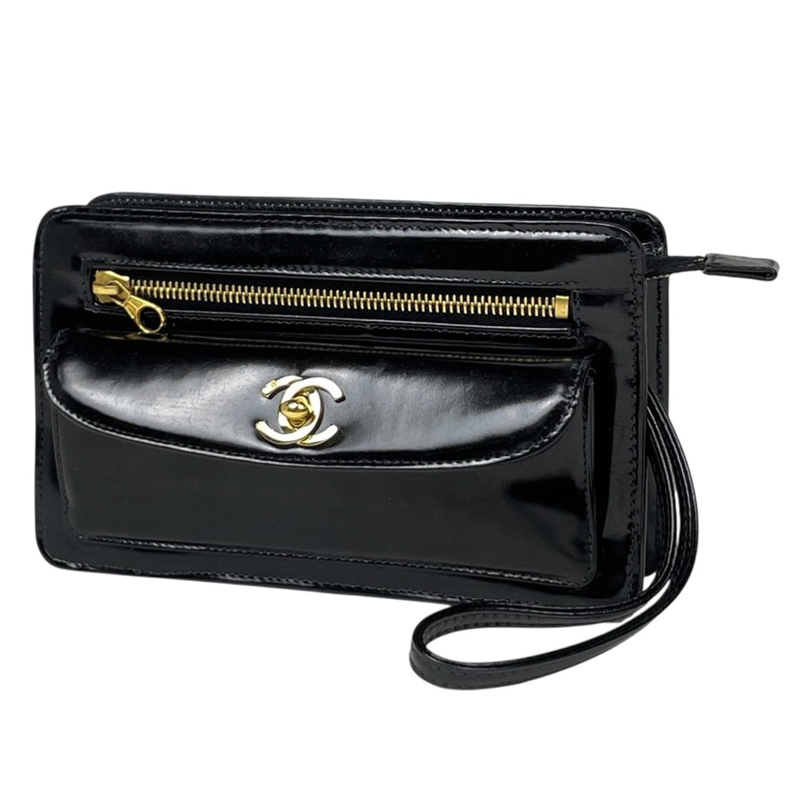 Chanel CHANEL Second Bag Coco Mark Pouch Enamel Patent Leather Black Women's: --- Catalog ---Category: SizeSize (HxWxD): 12cm x 20cm x 4.5cm / 4.72'' x 7.87'' x 1.77''Category: DesignType: PouchColor: BlackGender: WomenMaterial: Patent leather Category: GeneralBrand: Chanel--- 