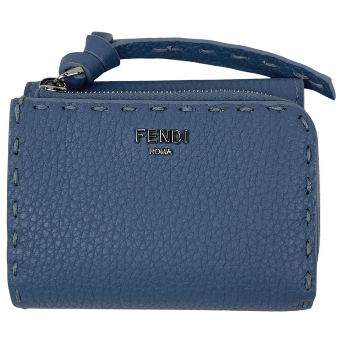 Fendi Peekaboo Micro Selleria Tri-fold Wallet, Blue Leather, 8M0499, Women's: --- Catalog ---Category: SizeSize (HxWxD): 8cm x 10cm x 3cm / 3.14'' x 3.93'' x 1.18''Category: DesignType: Wallet (tri-fold)Color: BlueGender: WomenMaterial: Leather Category: GeneralBrand: Fendi--- 