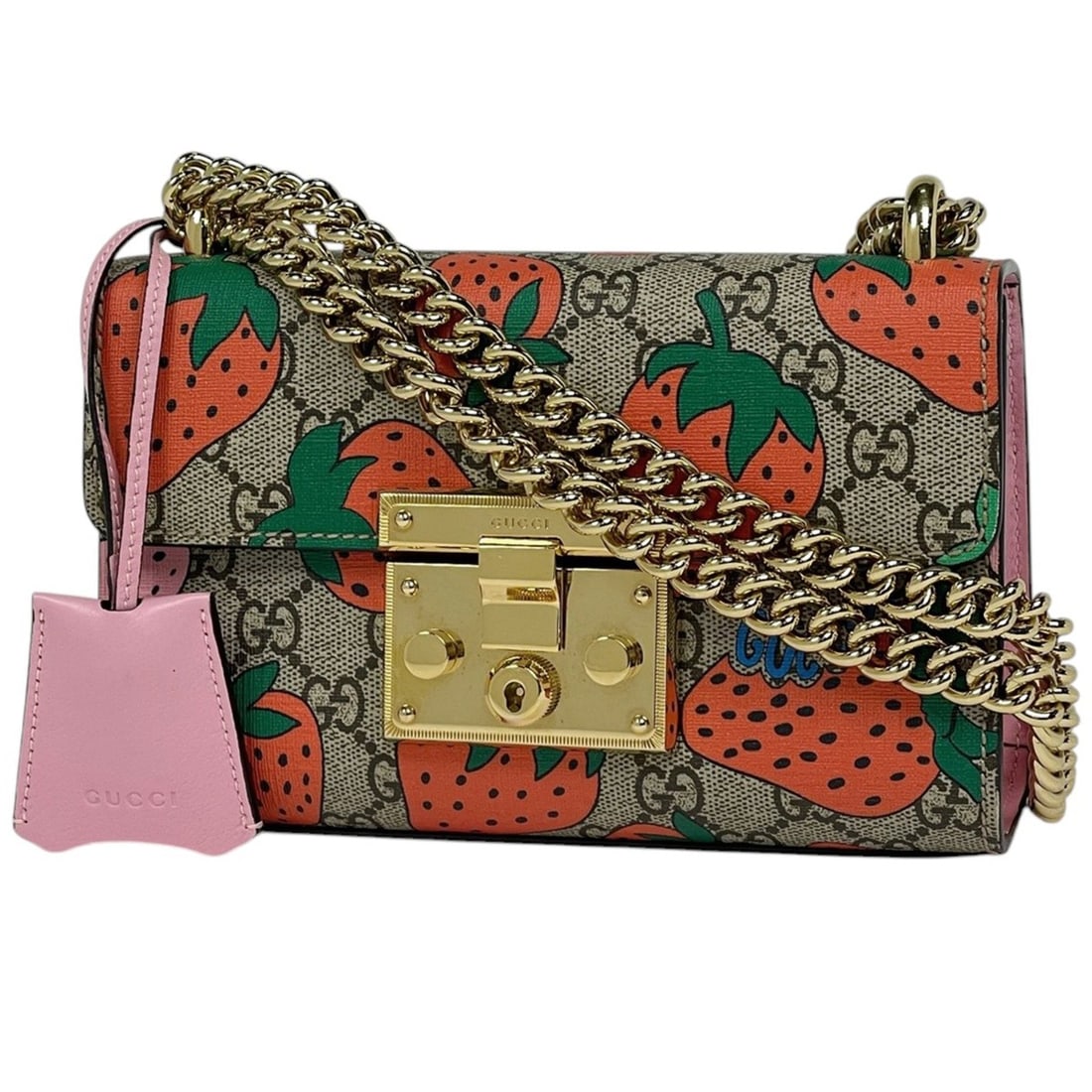 Gucci GUCCI Shoulder Bag GG Pattern Supreme Strawberry Coated Canvas Beige Pink Multicolor 409487: --- Catalog ---Category: SizeSize (HxWxD): 13cm x 20cm x 7cm / 5.11'' x 7.87'' x 2.75''Category: DesignType: Shoulder bagColor: Beige, Multi-color, PinkGender: WomenMaterial: Coated canvas , Leather C