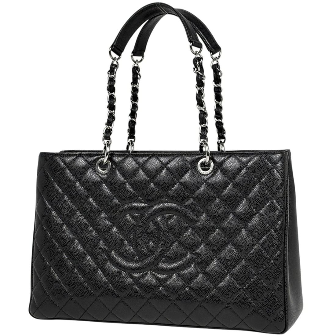 Chanel Coco Mark Chain Tote Bag, Matelassé Caviar Leather, Black, Women's: --- Catalog ---Category: SizeSize (HxWxD): 26cm x 41cm x 13cm / 10.23'' x 16.14'' x 5.11''Category: DesignType: Tote bagColor: BlackGender: WomenMaterial: Grained Calfskin Category: GeneralBrand: Chan