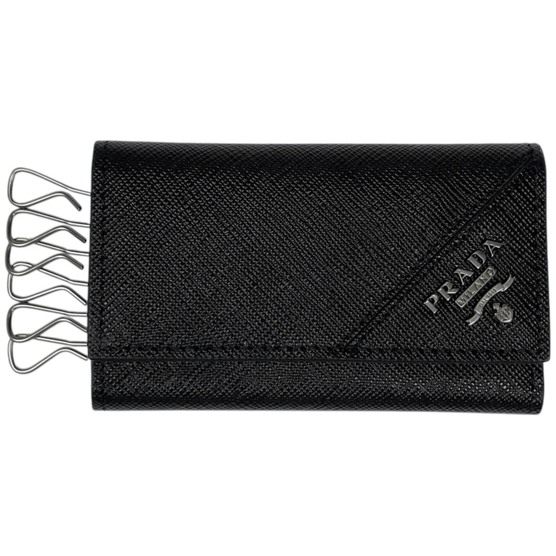 Prada PRADA Accessories Key Case 6-ring Saffiano Leather Nero (Black) Women's: --- Catalog ---Category: DesignType: KeycaseColor: Black, NeroGender: WomenMaterial: Saffiano triangle , Leather Category: GeneralBrand: PradaCategory: Physical PropertiesSize (HxWxD): 6.5cm x 10.5cm 