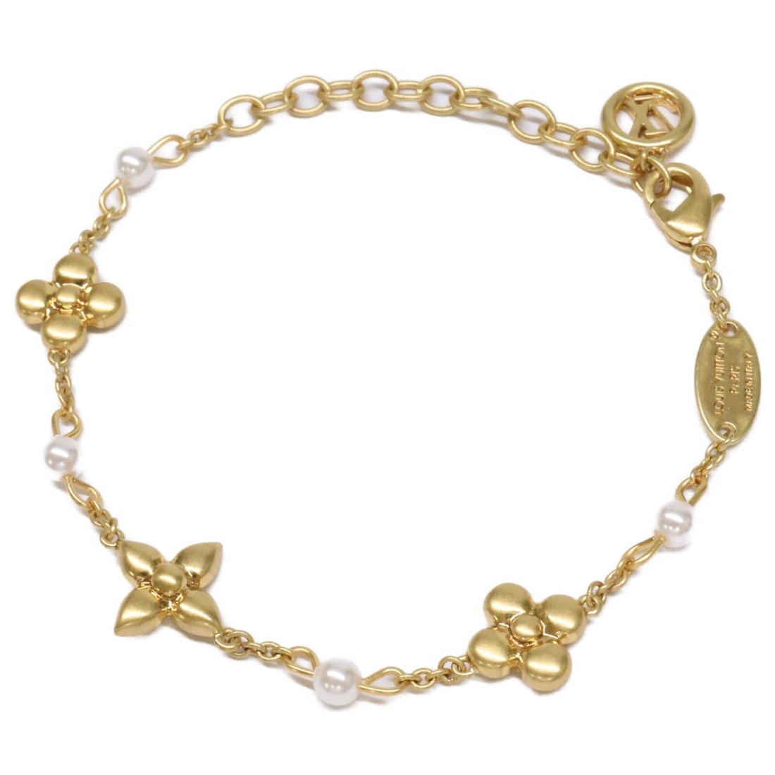 LOUIS VUITTON M1429A Louisa Imitation Pearl Chain Bracelet, Gold Color, Women's: --- Catalog ---Category: SizeLength: 20.5cm / 8.07''Category: DesignType: Charm braceletColor: GoldStone: Artificial pearlGender: WomenMaterial: MetalCategory: GeneralBrand: Louis Vuitton--- Item List