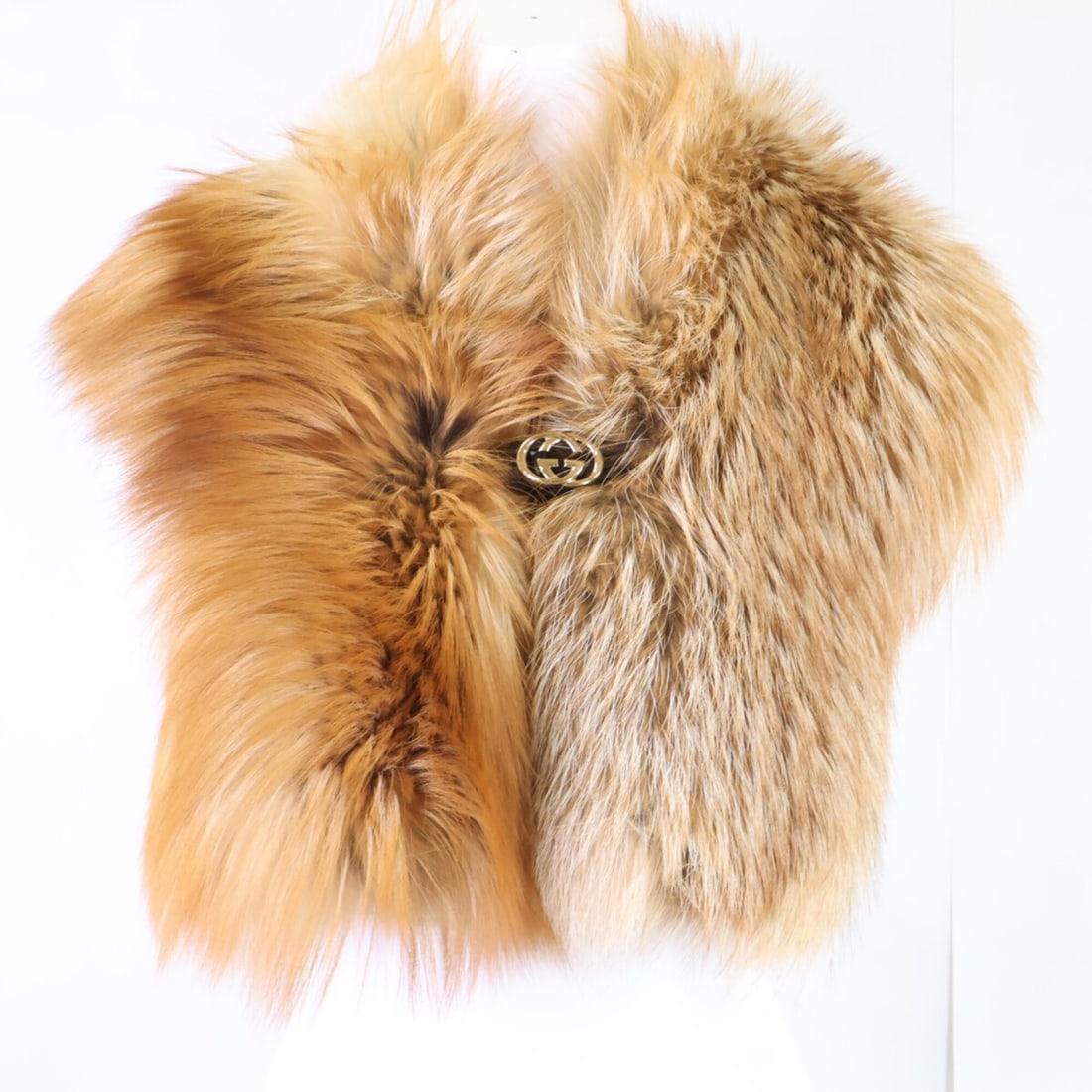 GUCCI 166008.XP155 GG hardware fox fur tippet stole scarf, brown, women's. (1 of 12)