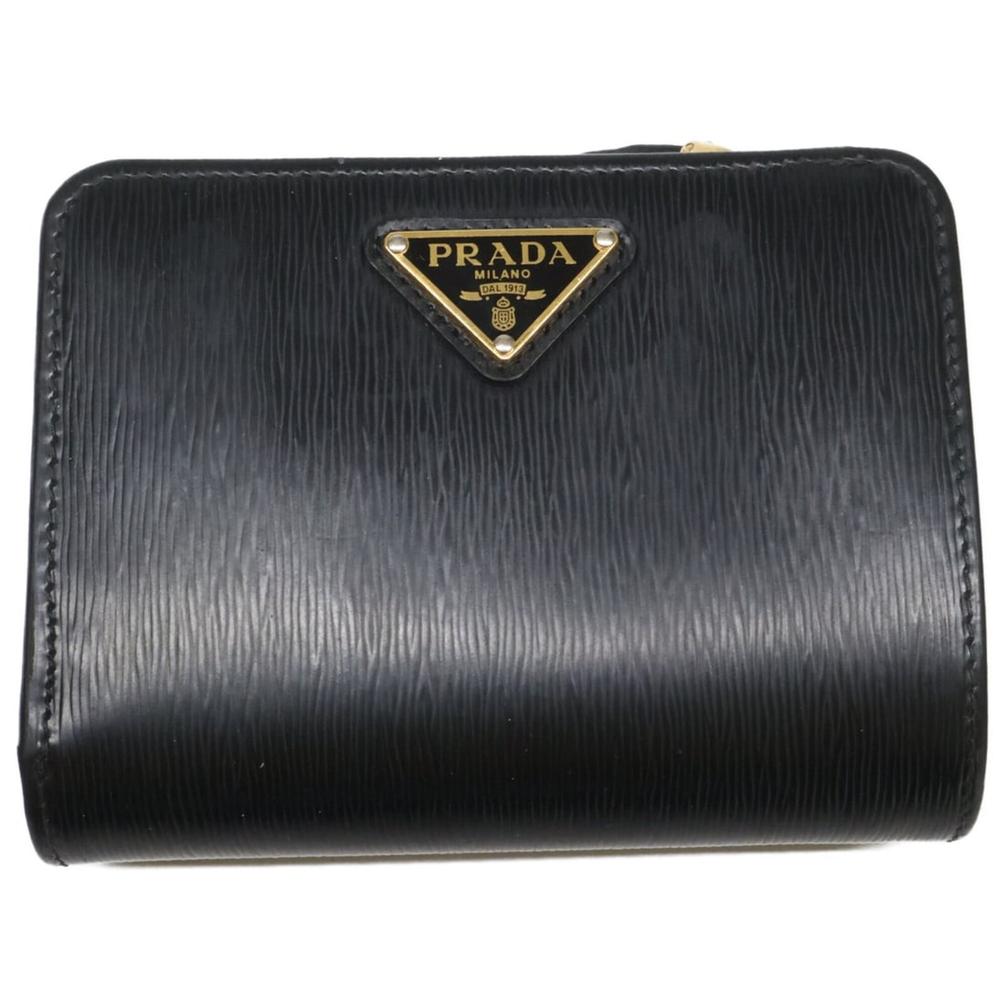 PRADA 1ML018 Vitello Move Leather Triangle Wallet, Bi-fold Wallet (with coin purse), Black, Women's (1 of 14)