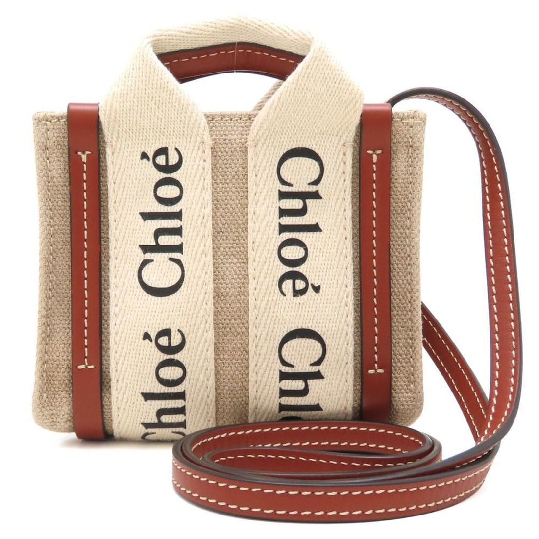 Chloe Woody Nano Tote CHC22AP235I26 Shoulder Bag Linen x Calfskin White Brown Women's 353476: --- Catalog ---Category: SizeSize (HxWxD): 11cm x 13cm x 4.5cm / 4.33'' x 5.11'' x 1.77''Category: DesignType: Shoulder bagColor: Brown, WhiteGender: WomenMaterial: Linen , Leather Leather/Fur Type: C