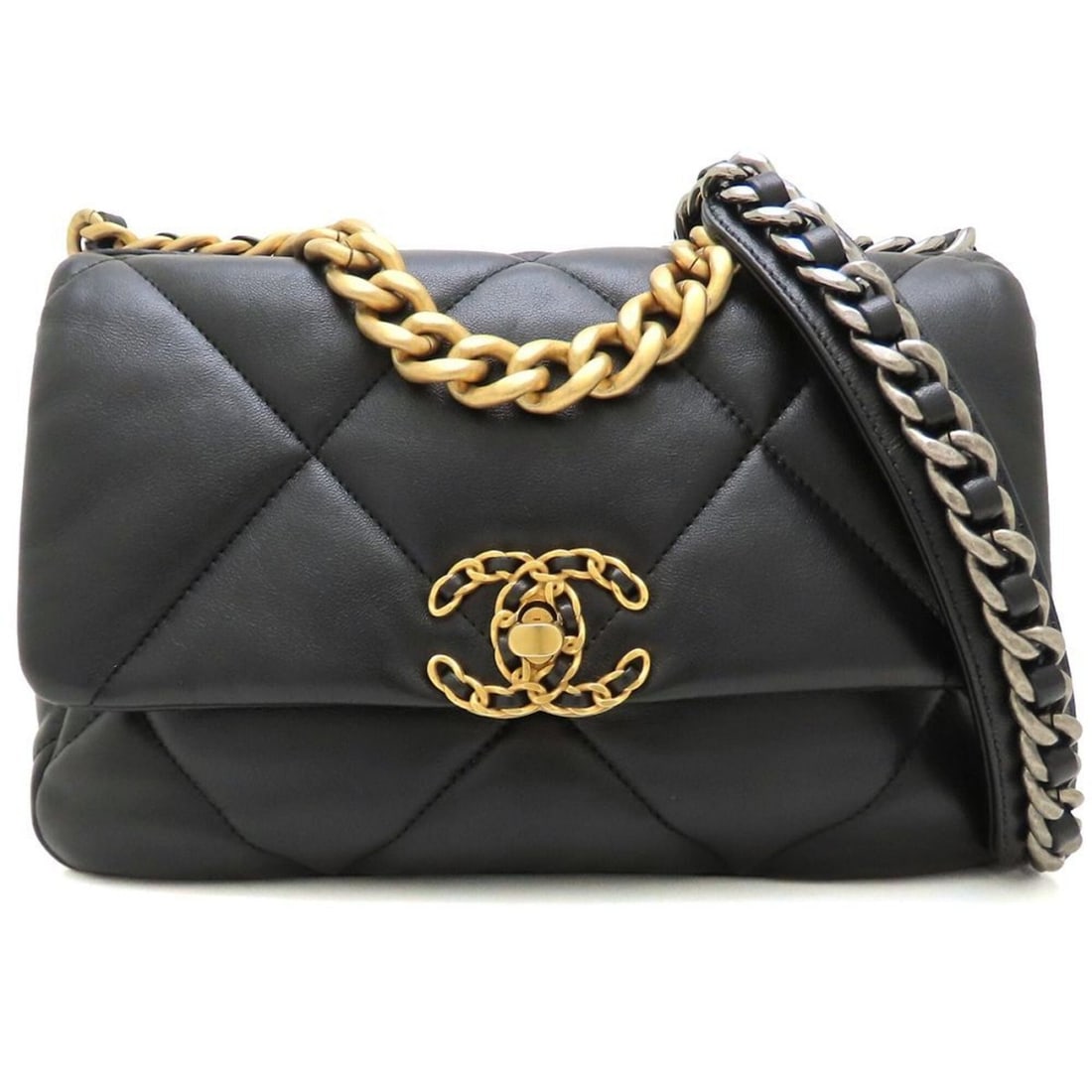 CHANEL CHANEL19 AS1160 Shoulder Bag, Lambskin, Black, Women's 353482 (1 of 17)