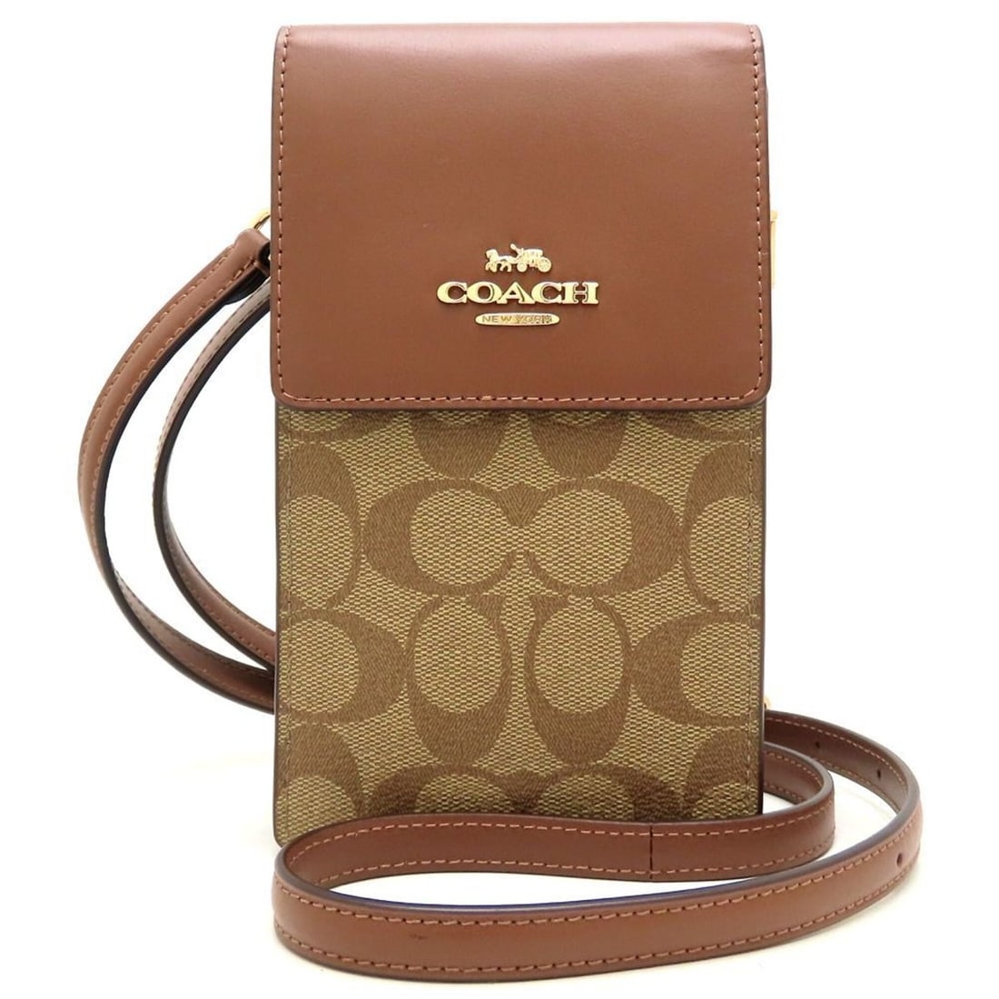 COACH Phone Crossbody CY753 Shoulder Bag, PVC x Leather, Tan, Women's, 353466: --- Catalog ---Category: SizeSize (HxWxD): 10.5cm x 19cm x 2.5cm / 4.13'' x 7.48'' x 0.98''Category: DesignType: Shoulder bagColor: BrownGender: WomenMaterial: Coated canvas , Leather Category: Genera