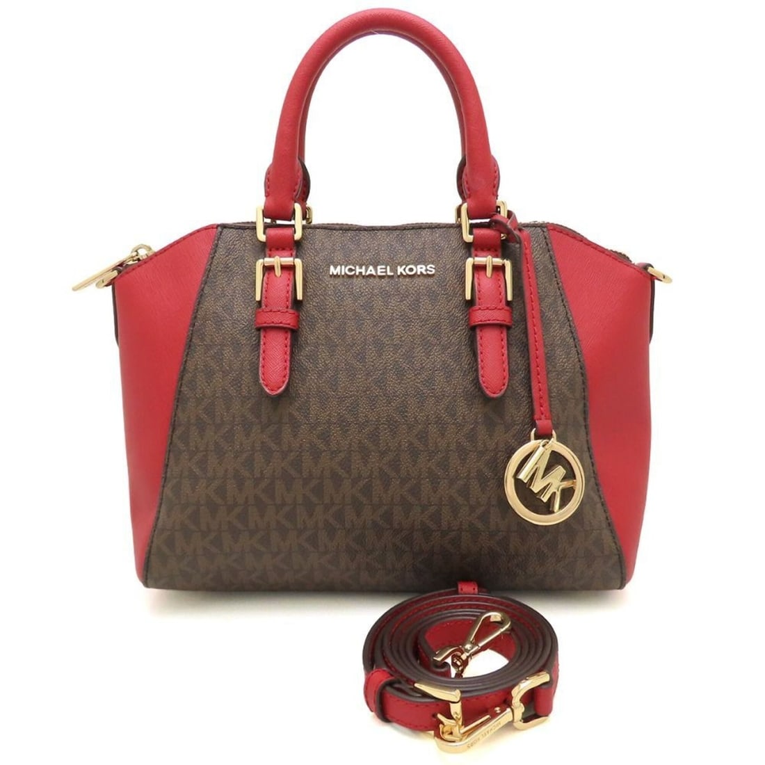 Michael Kors Ciara Medium Satchel 35S7GC6M8B with Strap, Leather Handbag, Brown/Red, Women's, 353454 (1 of 11)