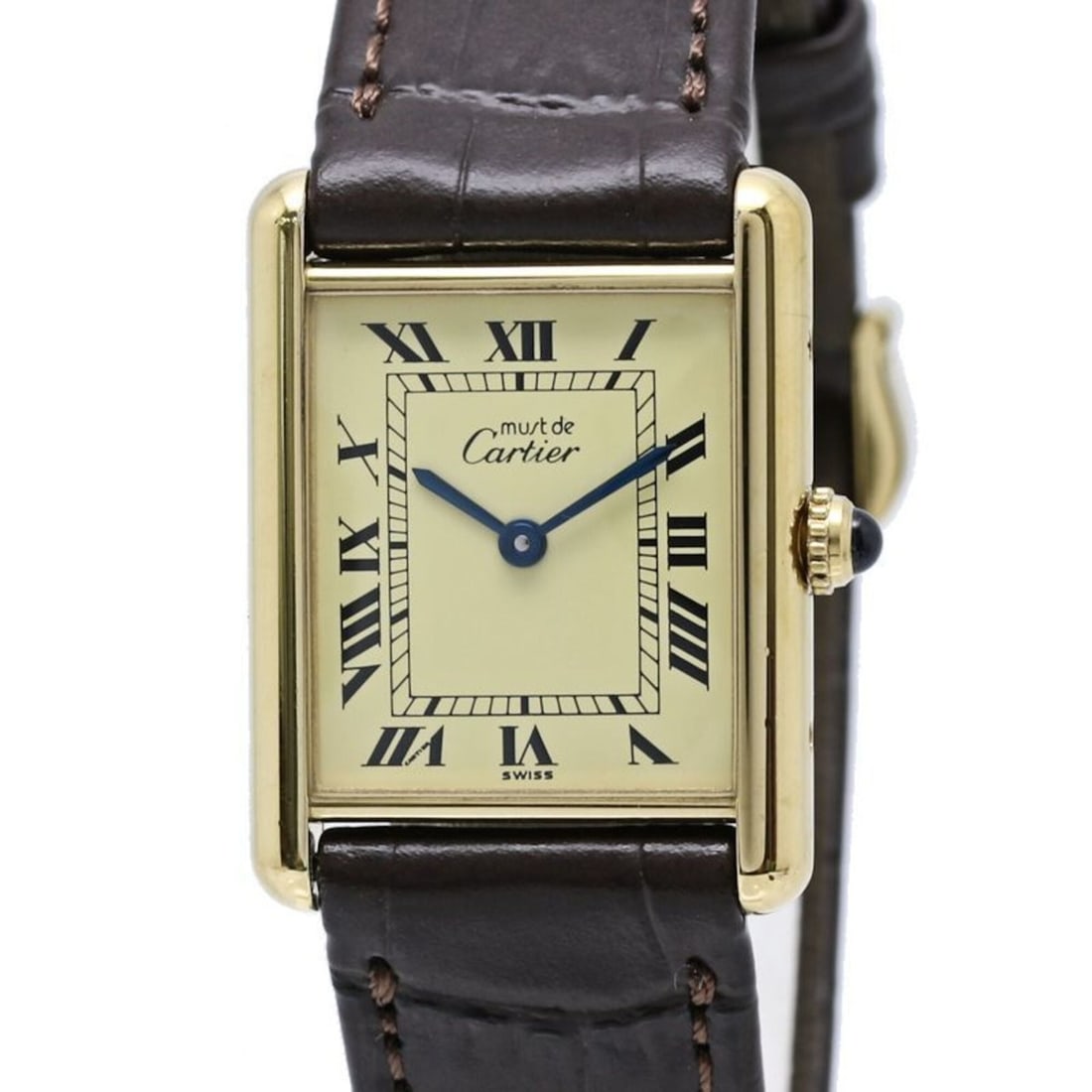 CARTIER Must Tank LM Vermeil W1002753 Men's Watch, Sterling Silver 925 x Leather Strap, 40572: --- Catalog ---Category: SizeWrist Size: 17.5cm / 6.88''Case Diameter: 23mm / 0.91''Category: DesignType: WristwatchGender: MenColor (Dial): IvoryMaterial (Band): LeatherMaterial (Case): Silver