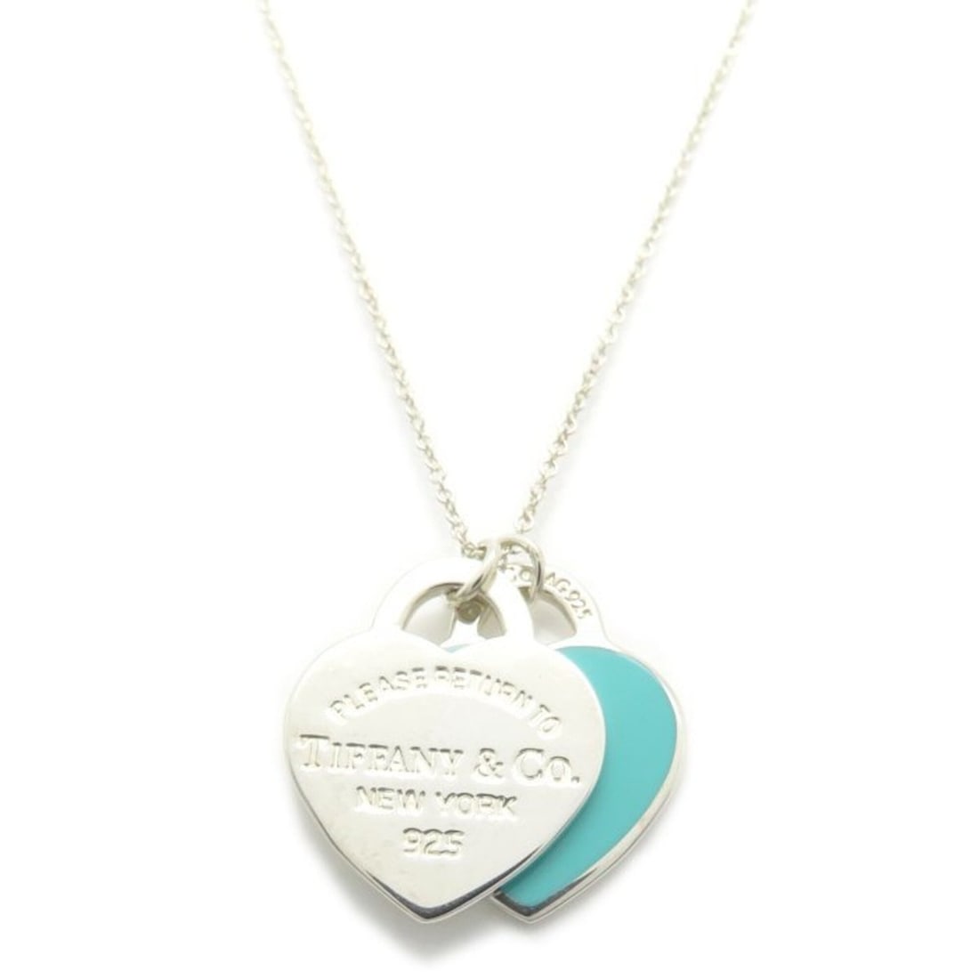 TIFFANY&Co. Return to Tiffany Double Heart Tag Necklace Mini Blue Sterling Silver 925 x Enamel: --- Catalog ---Category: SizePendant Size: 19.7mm x 16mm / 0.77'' x 0.62''Neck Circumference: 40.5 cm - 45.5 cm / 15.94'' - 17.91''Category: DesignColor: Blue, SilverGender: WomenMaterial: Enamel, Sil