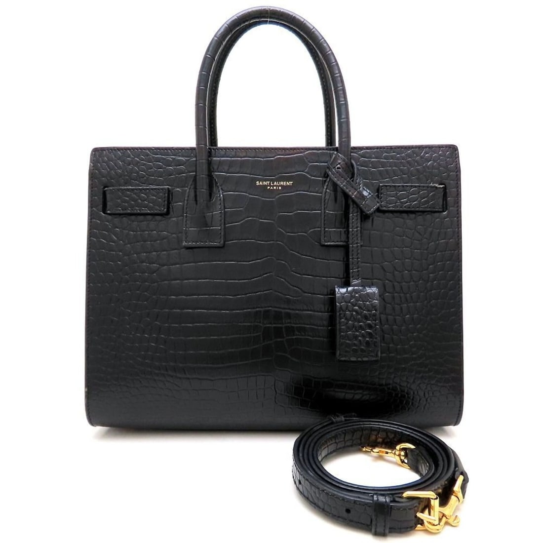 YVES SAINT LAURENT Sac de Jour Baby Embossed Leather Handbag with Strap, Black, Women's, 421863: --- Catalog ---Category: SizeSize (HxWxD): 20cm x 26cm x 12cm / 7.87'' x 10.23'' x 4.72''Category: DesignType: HandbagColor: BlackGender: WomenMaterial: Leather Category: GeneralMPN: 421863Brand: Yves