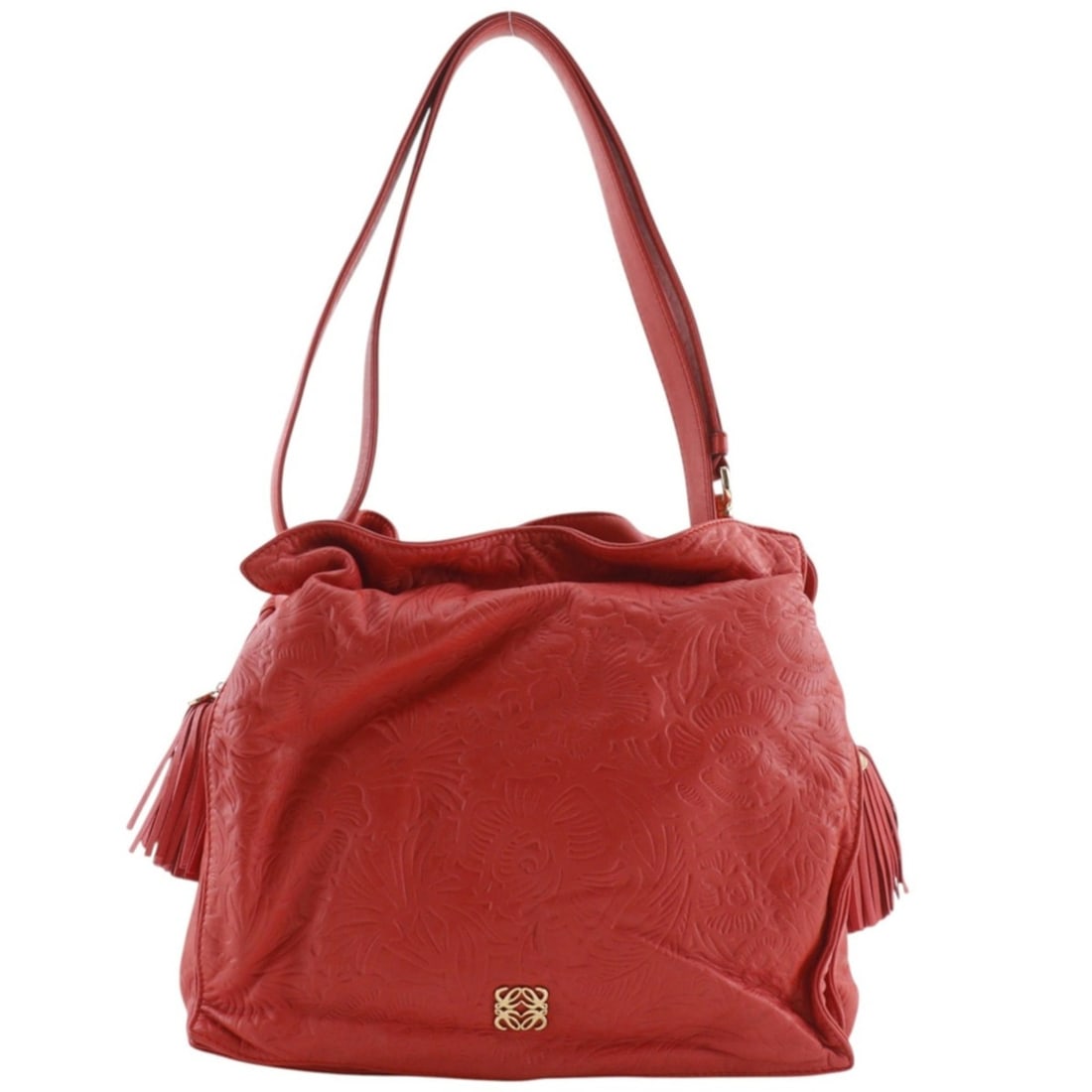 Loewe Flamenco Shoulder Bag, Botanical Embossed Leather, Red, Flower Pattern, A5 Size, Women's (1 of 19)