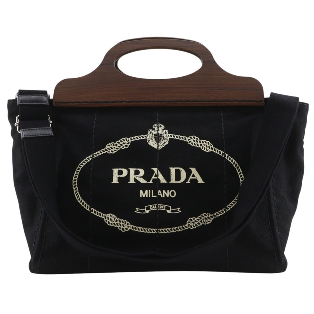 Prada Canapa Handbag/Shoulder Bag 1BG350 Canvas x Wood NERO Black 2-way A4 Women's: --- Catalog ---Category: SizeWeight: 780g / 1.71lb.Strap Drop: 50cm / 19.68''Handle Drop: 4.50cm / 1.77''Size (HxWxD): 22cm x 30cm x 15cm / 8.66'' x 11.81'' x 5.9''Category: DesignType: HandbagColor: 