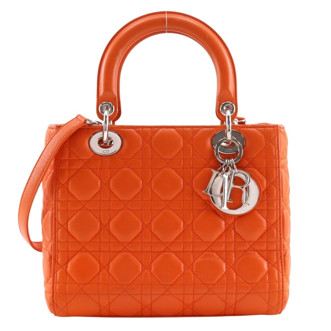 Christian Dior Lady Medium Handbag, Cannage Pattern, 2-Way Shoulder Bag, Calfskin, Orange, A5 Size,: --- Catalog ---Category: SizeWeight: 820g / 1.8lb.Strap Drop: 42cm / 16.53''Handle Drop: 10.00cm / 3.94''Size (HxWxD): 20cm x 24cm x 12cm / 7.87'' x 9.44'' x 4.72''Category: DesignType: HandbagColor: 